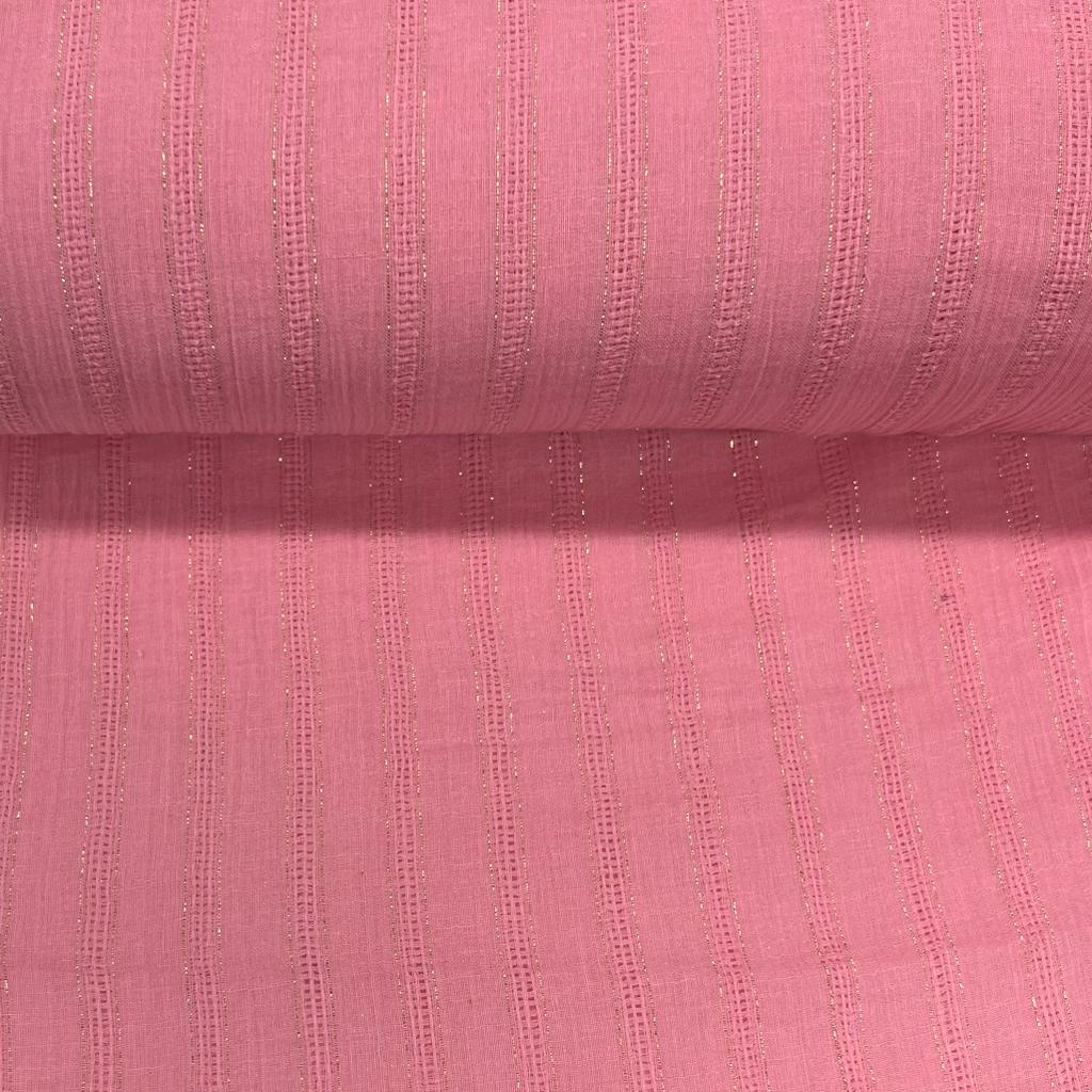 Crepe de Algodão Rosa Stripe Gold  PROMO