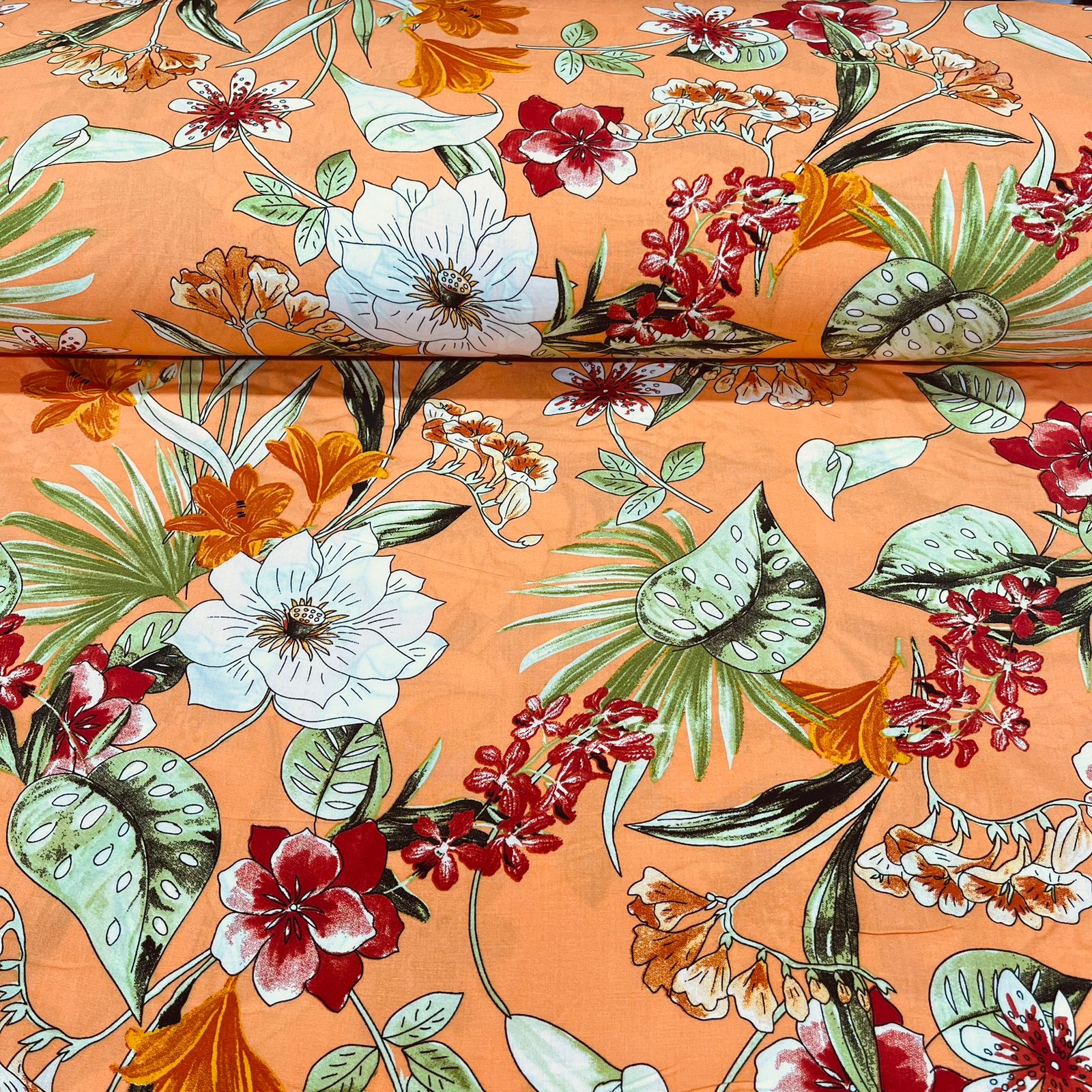 Viscose Floral Laranja PROMO