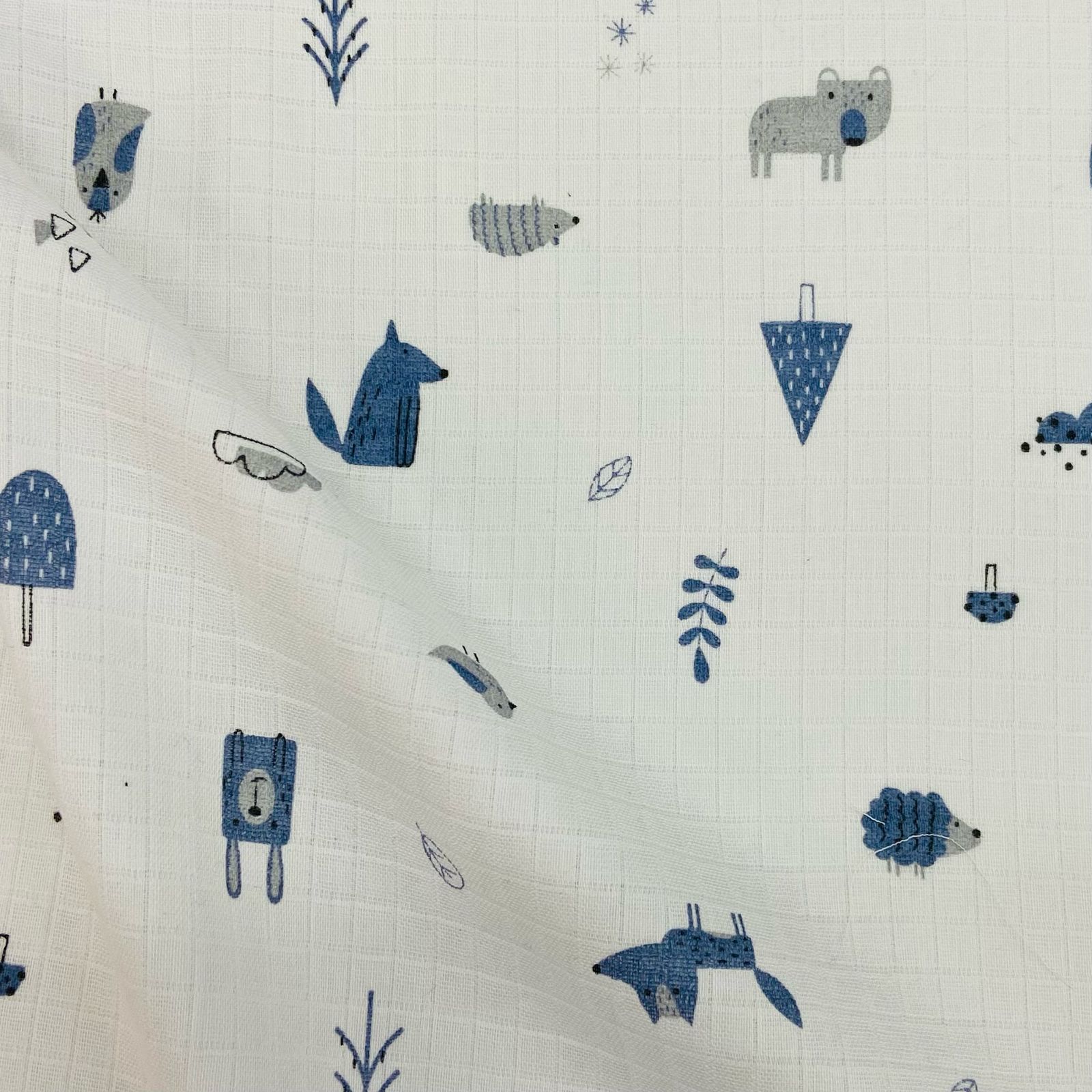 Fralda Quadriculada Mini Animais da Floresta Azul 70x75cm