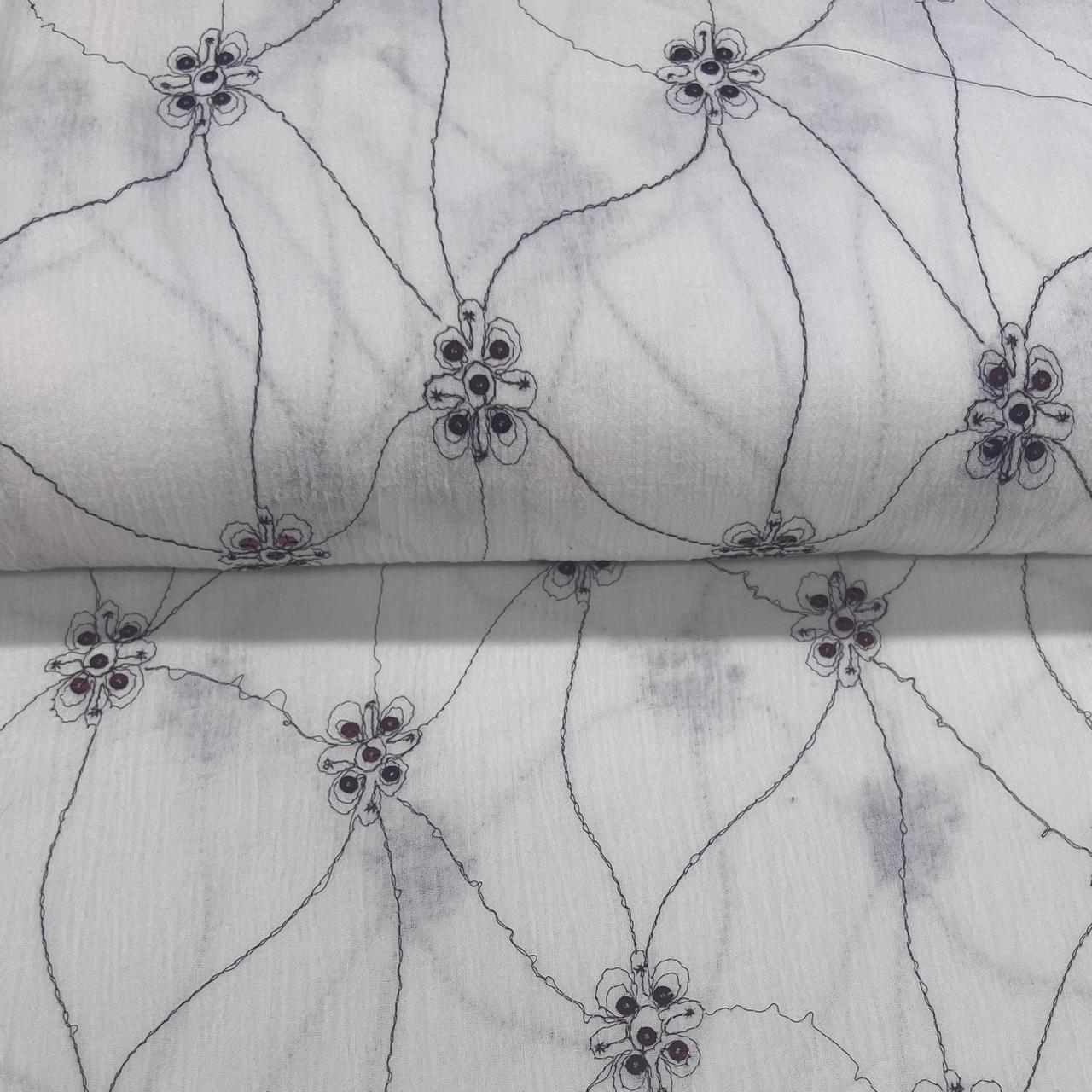 Crepe de Algodão Branco Lantejoula Soleil PROMO