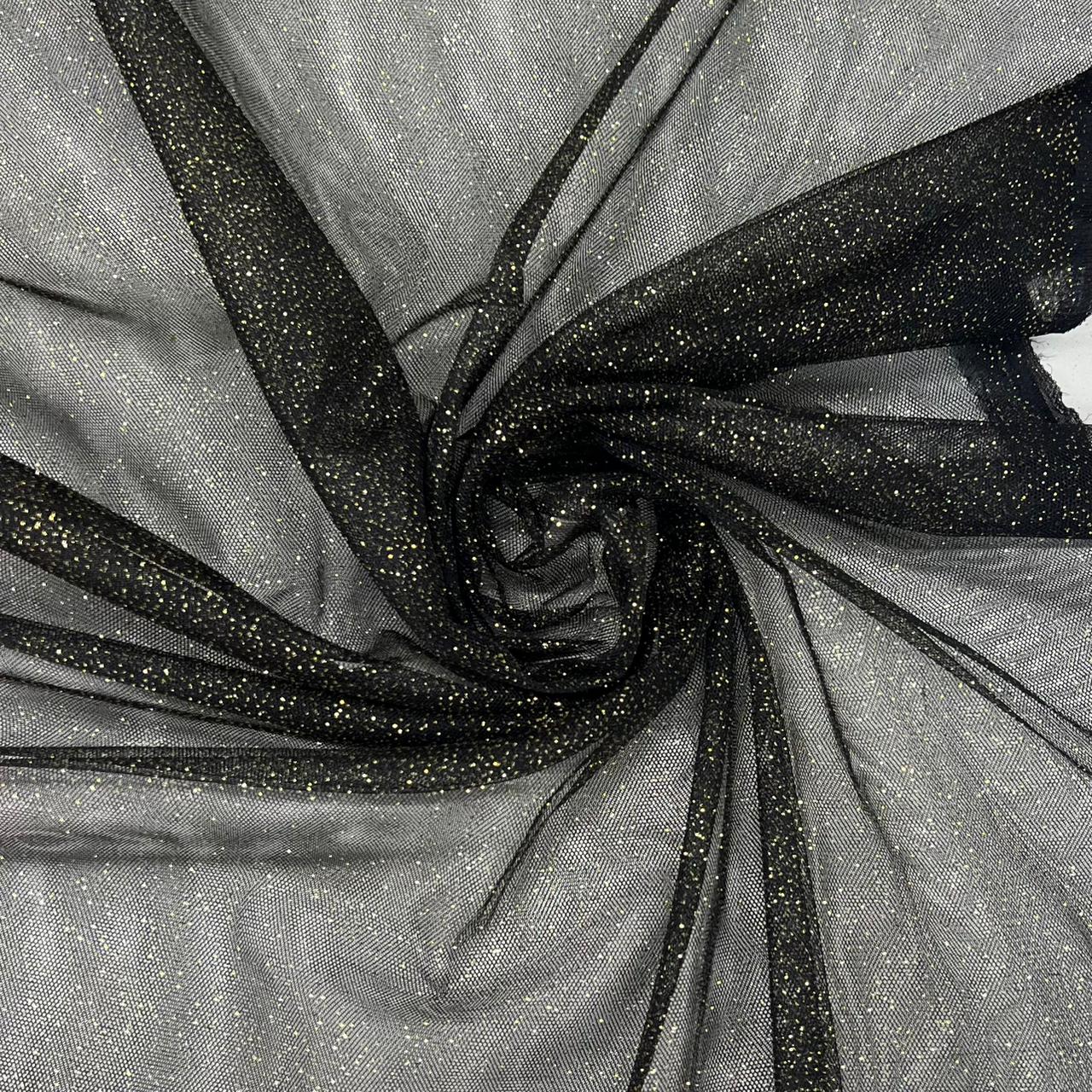 Tule Glitter Preto com Dourado LIVE