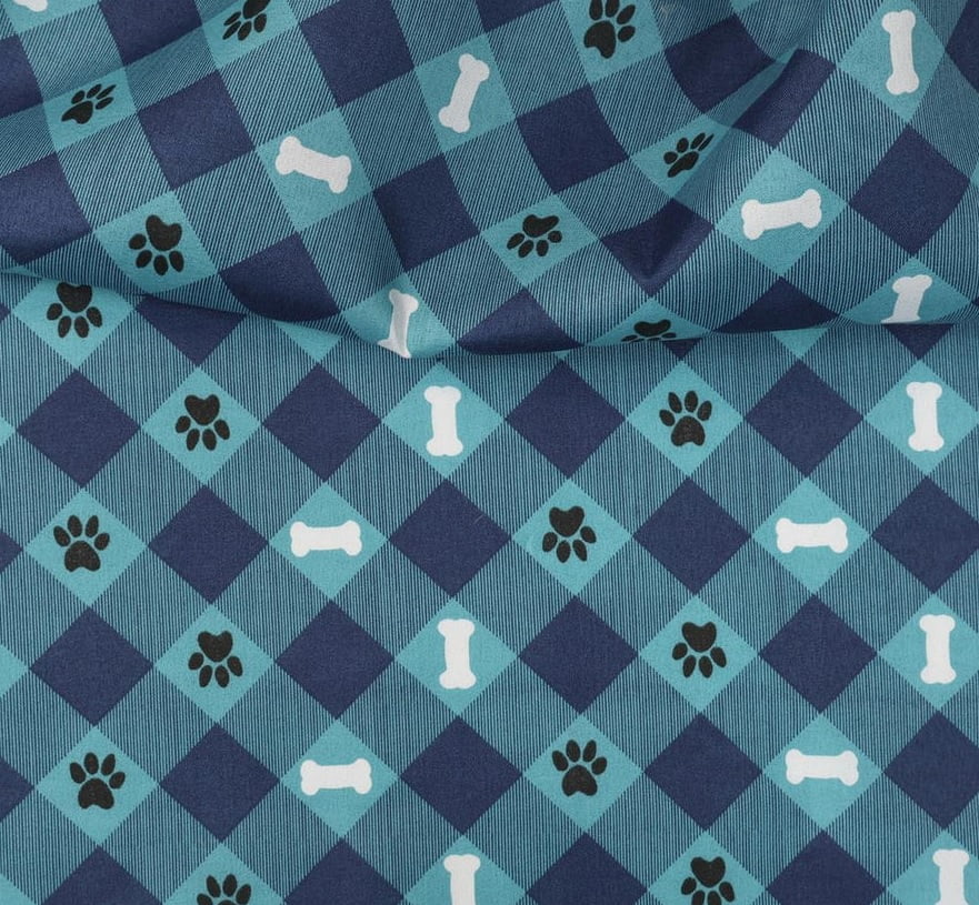 Tecido Pet Patinhas Xadrez Azul LIVE