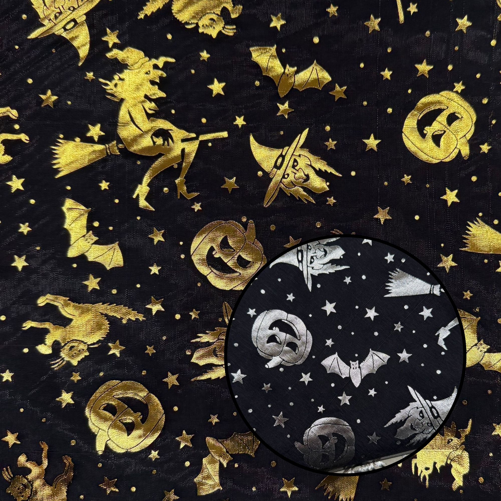 CORTE 0,90X1,50m ganza Dia das Bruxas Ouro/Prata Dupla Face