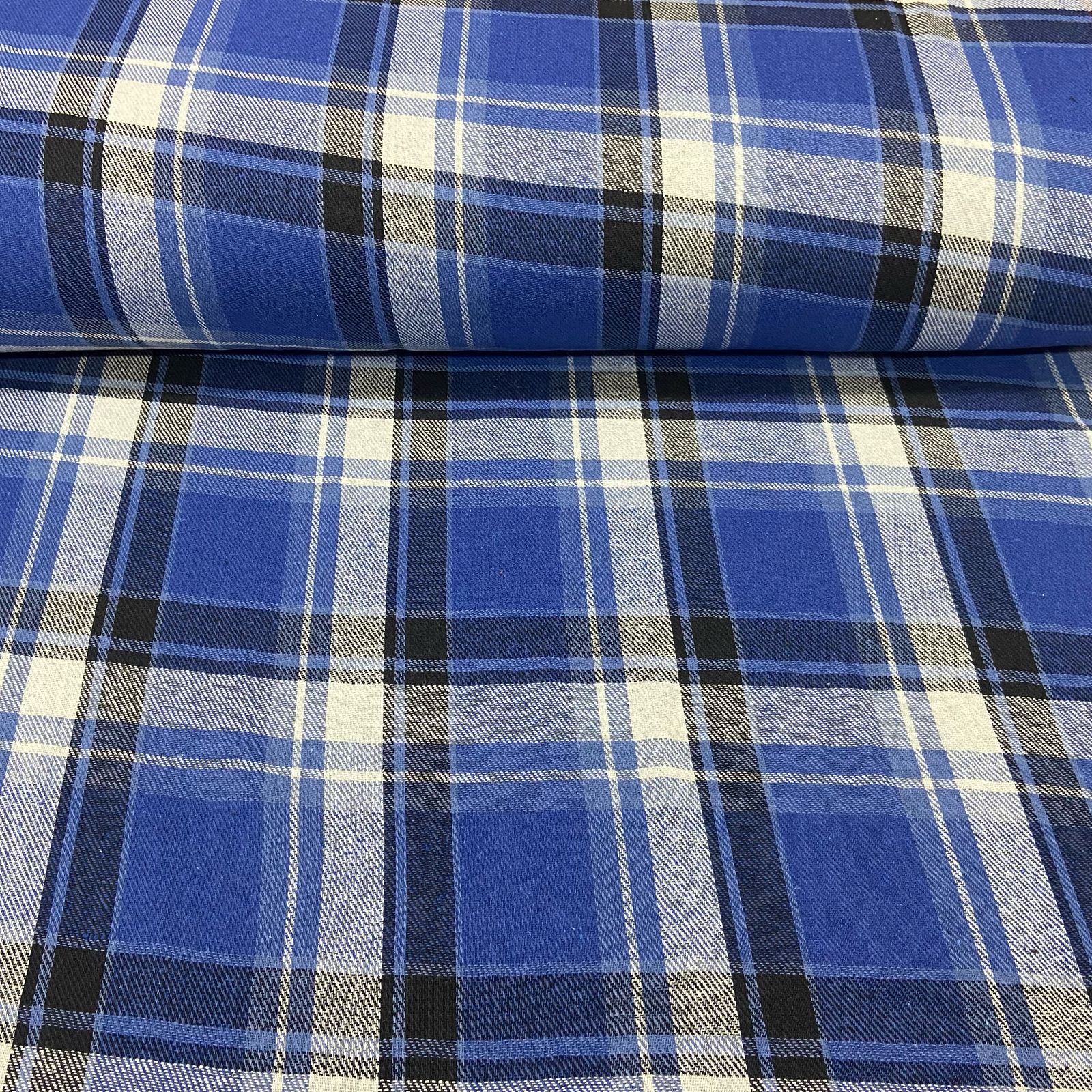 CORTE 0,50 X 1,50m Flanela Xadrez Tricolor Azul