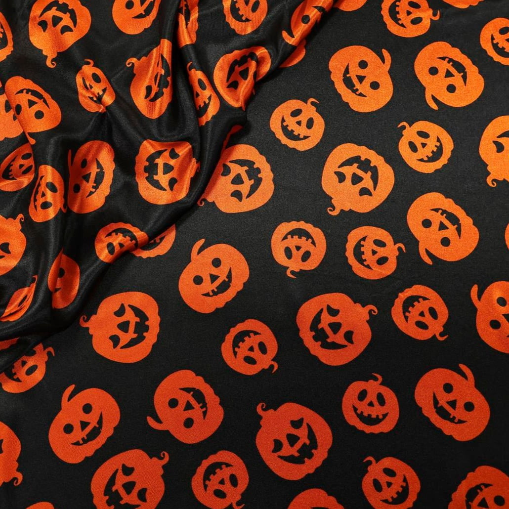 Cetim Halloween Abóbora Fundo Preto MALUCA