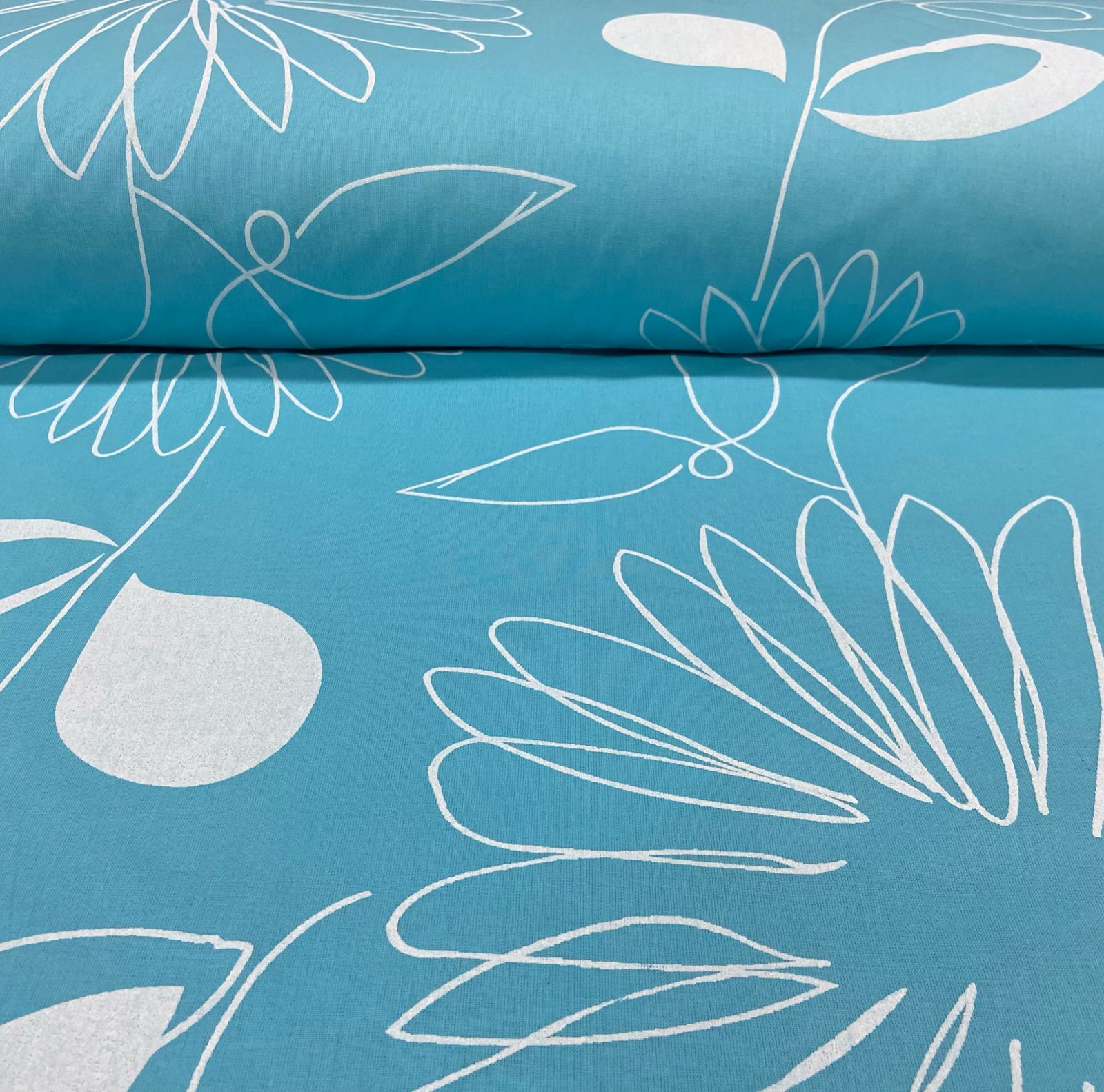 Percal 150 Fios Flores Fundo Azul BLACK