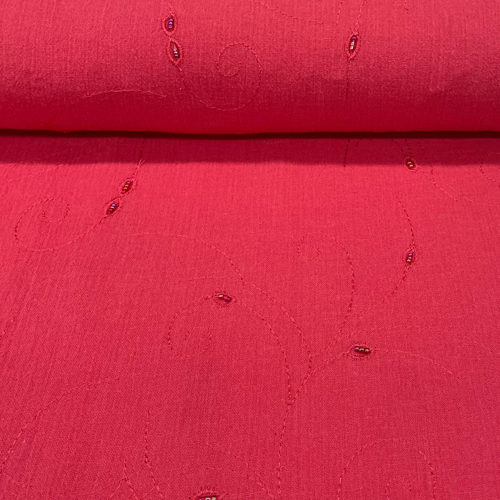 Crepe de Algodão Bordado Vermelho Purity BLACK 