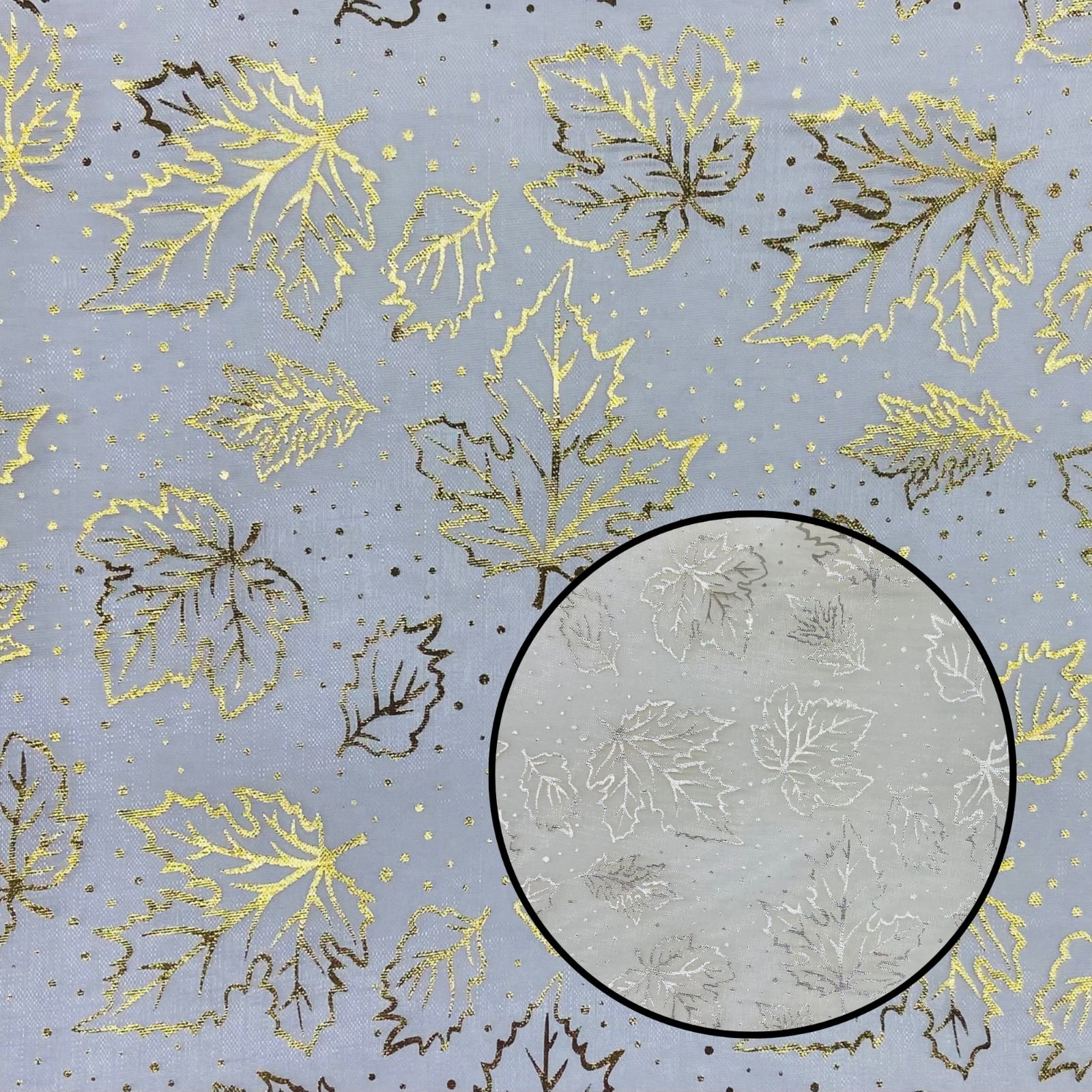 Organza Folhas Natalinas Branca Ouro/Prata Dupla Face FIND