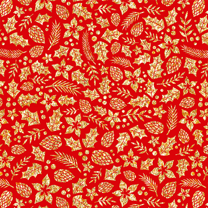 CORTE 0,40x1,50cm Tricoline Natal Botânico Dourado Vermelho