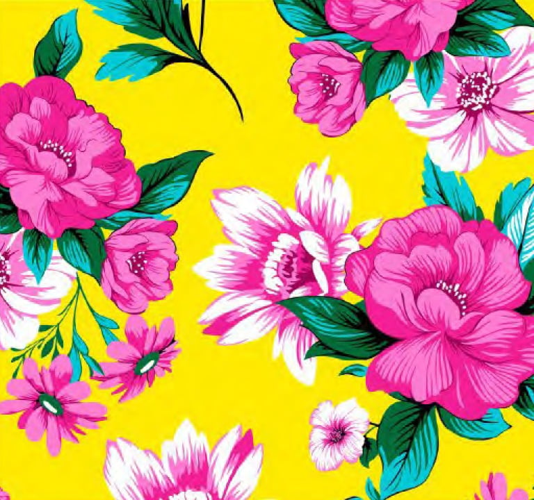 Chitão Flores Rosa no Amarelo TEMPORAL