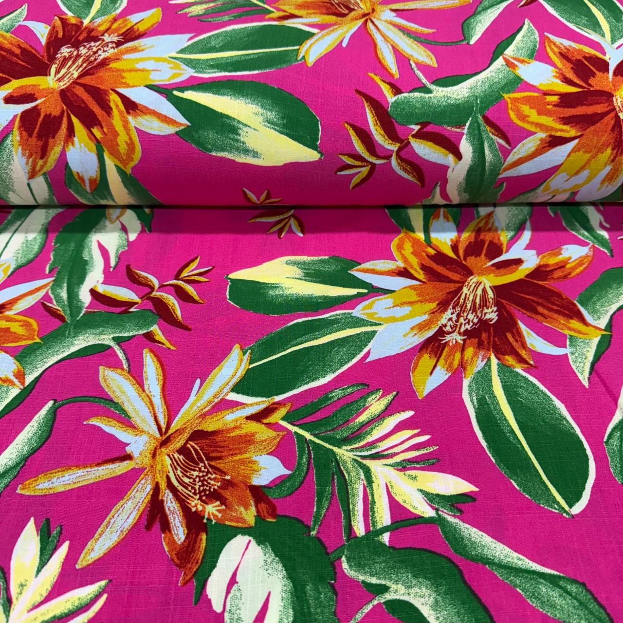 Viscose Floral fundo Pink TEMPORAL