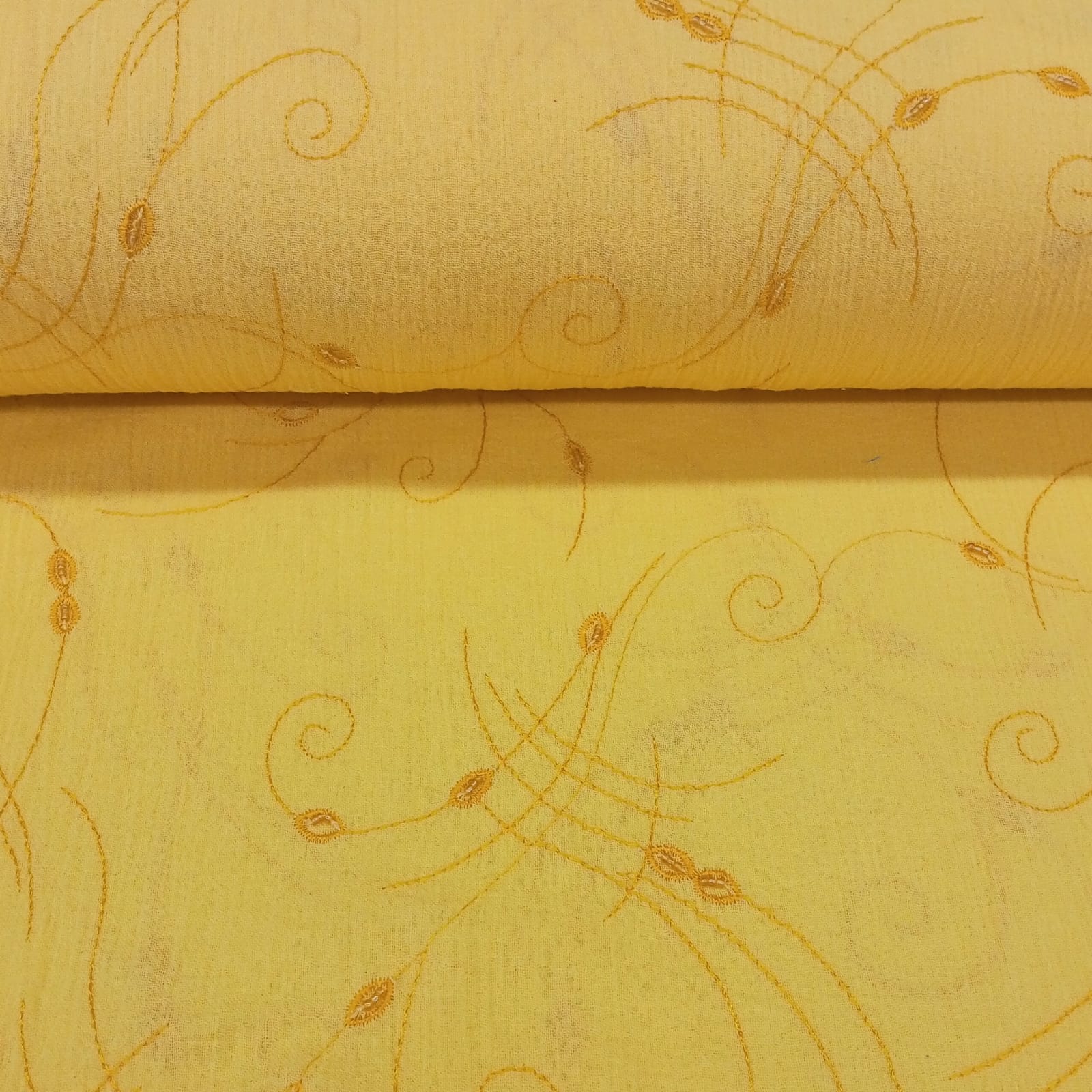 Crepe de Algodão Bordado Amarelo Purity TEMPORAL