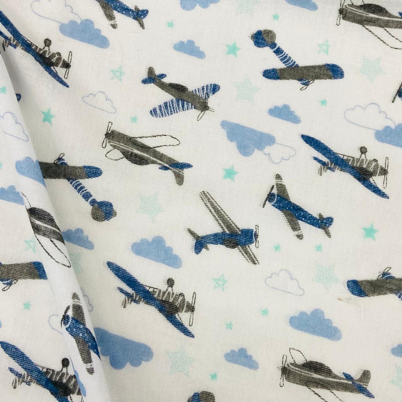 CORTE 0,80x0,80cm Fralda Dupla Premium Aviõezinhos azuis  