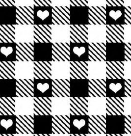 CORTE 0,90x1,40cm Chita Xadrez Preto com Coração