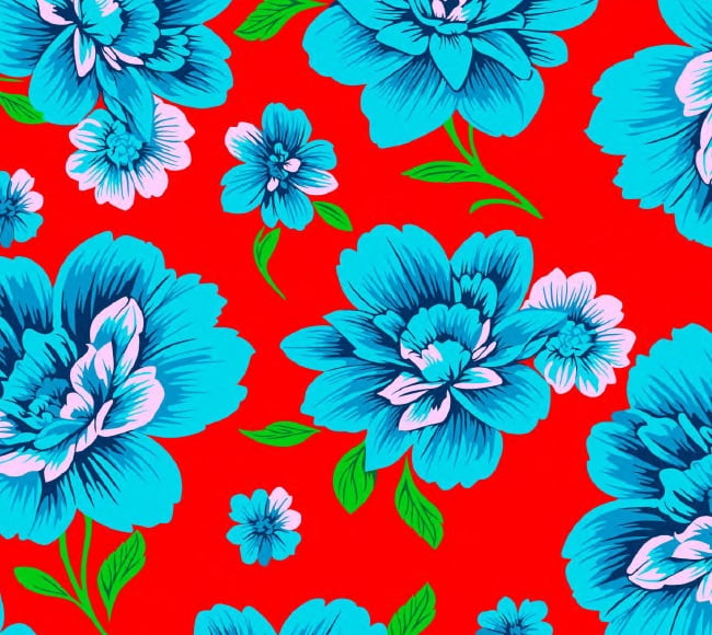 Chitão Flor Azul no Vermelho RRR