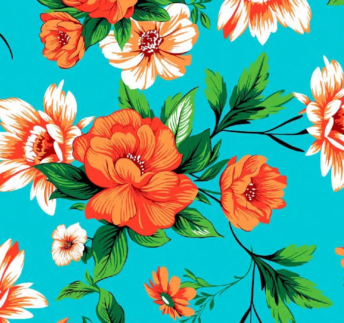 Chitão Flores Laranja no Azul RRR
