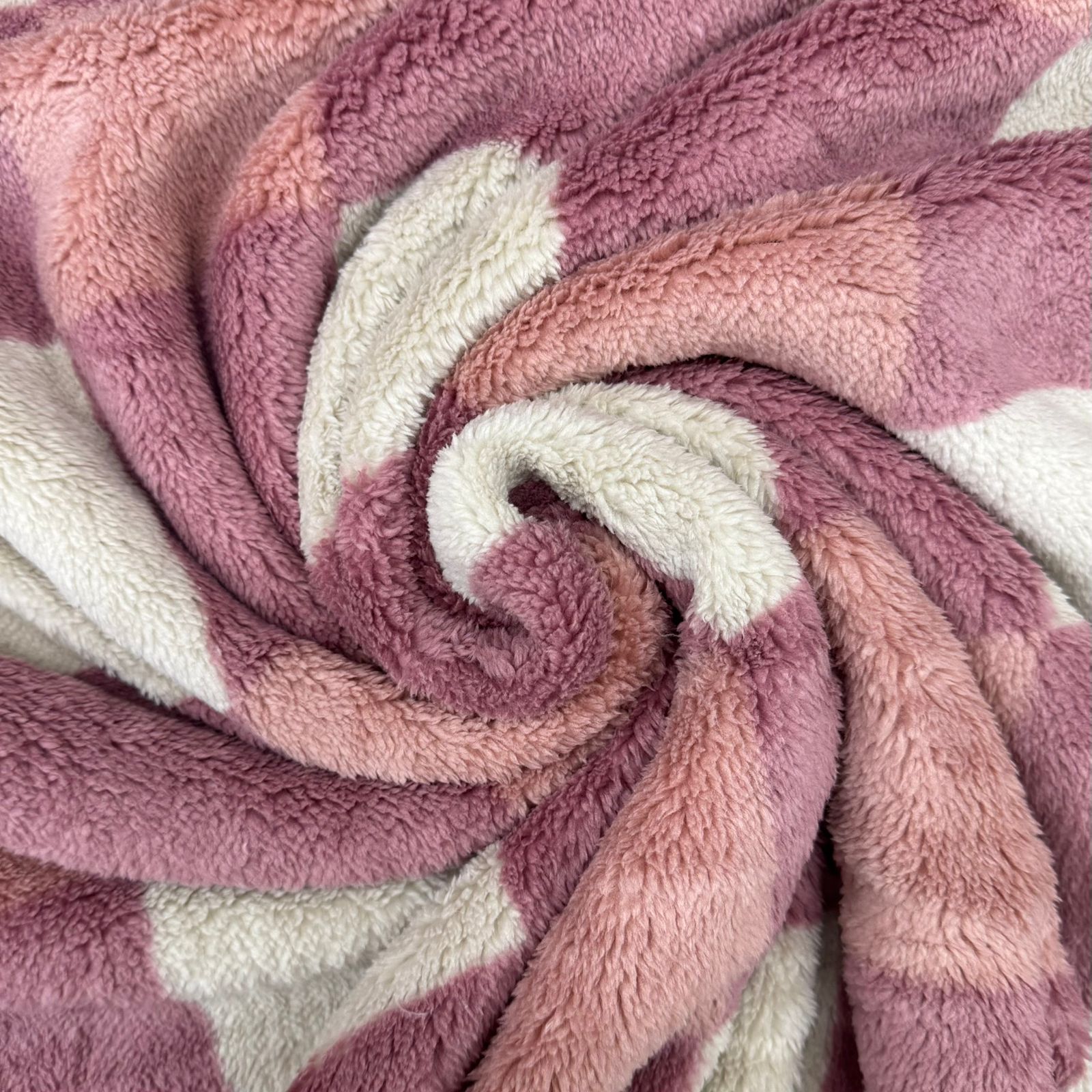 CORTE 0,60x1,60cm Sherpa Estampada Xadrez Rosa Antigo