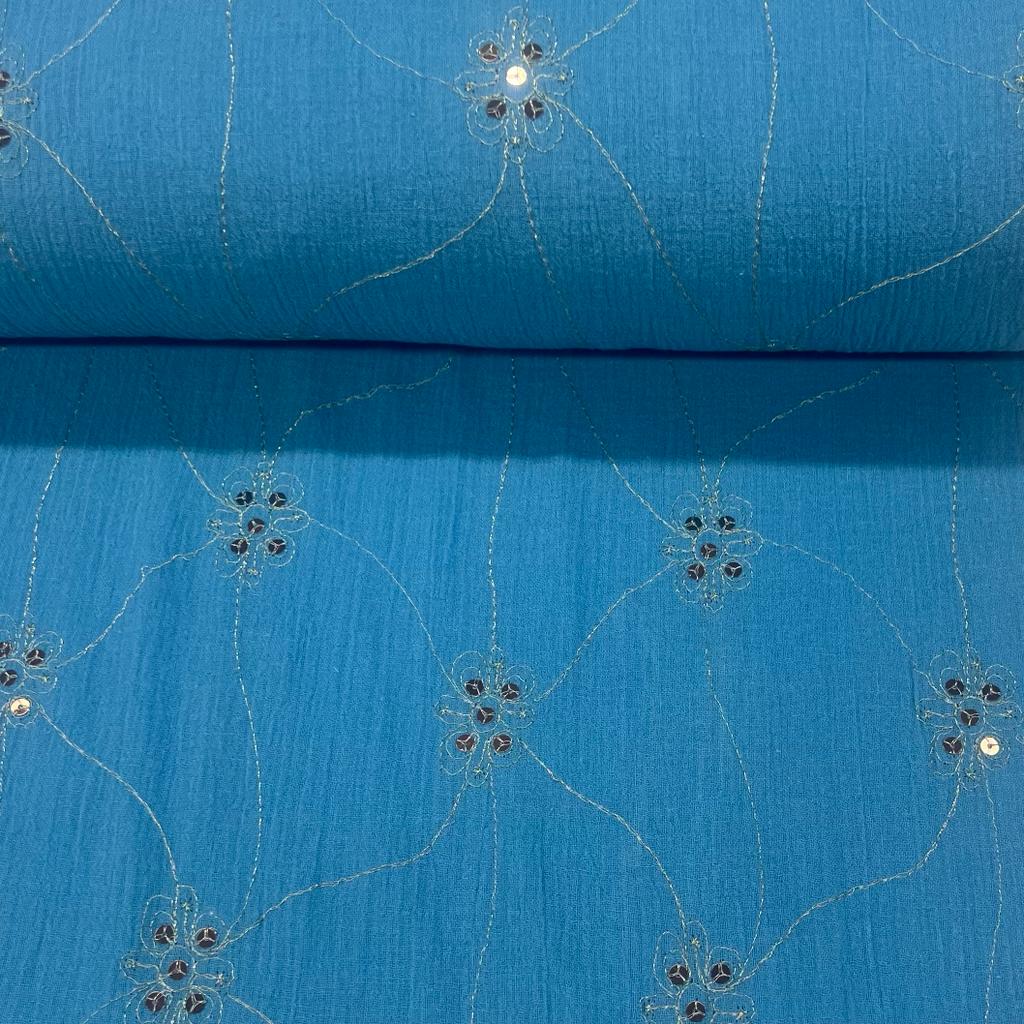 Crepe de Algodão Azul Lantejoula Soleil RRR