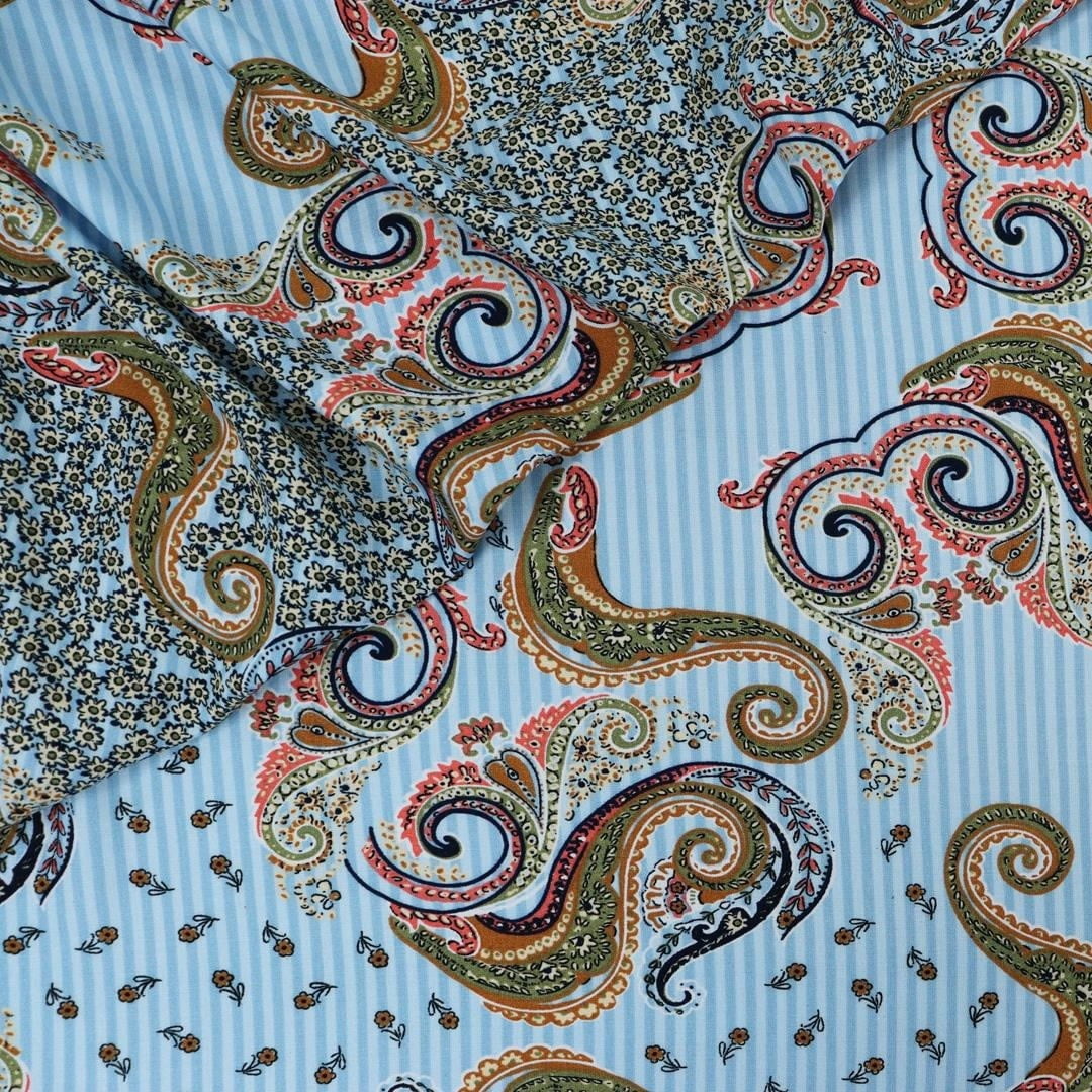 CORTE 0,40x1,50cm Viscose Vento do Oriente Fundo Azul