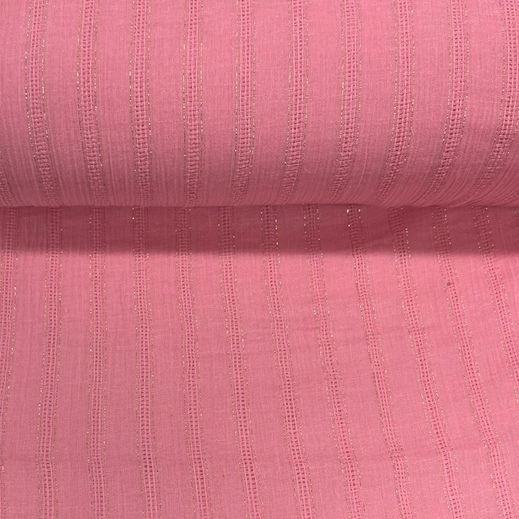 Crepe de Algodão Rosa Stripe Gold RRR