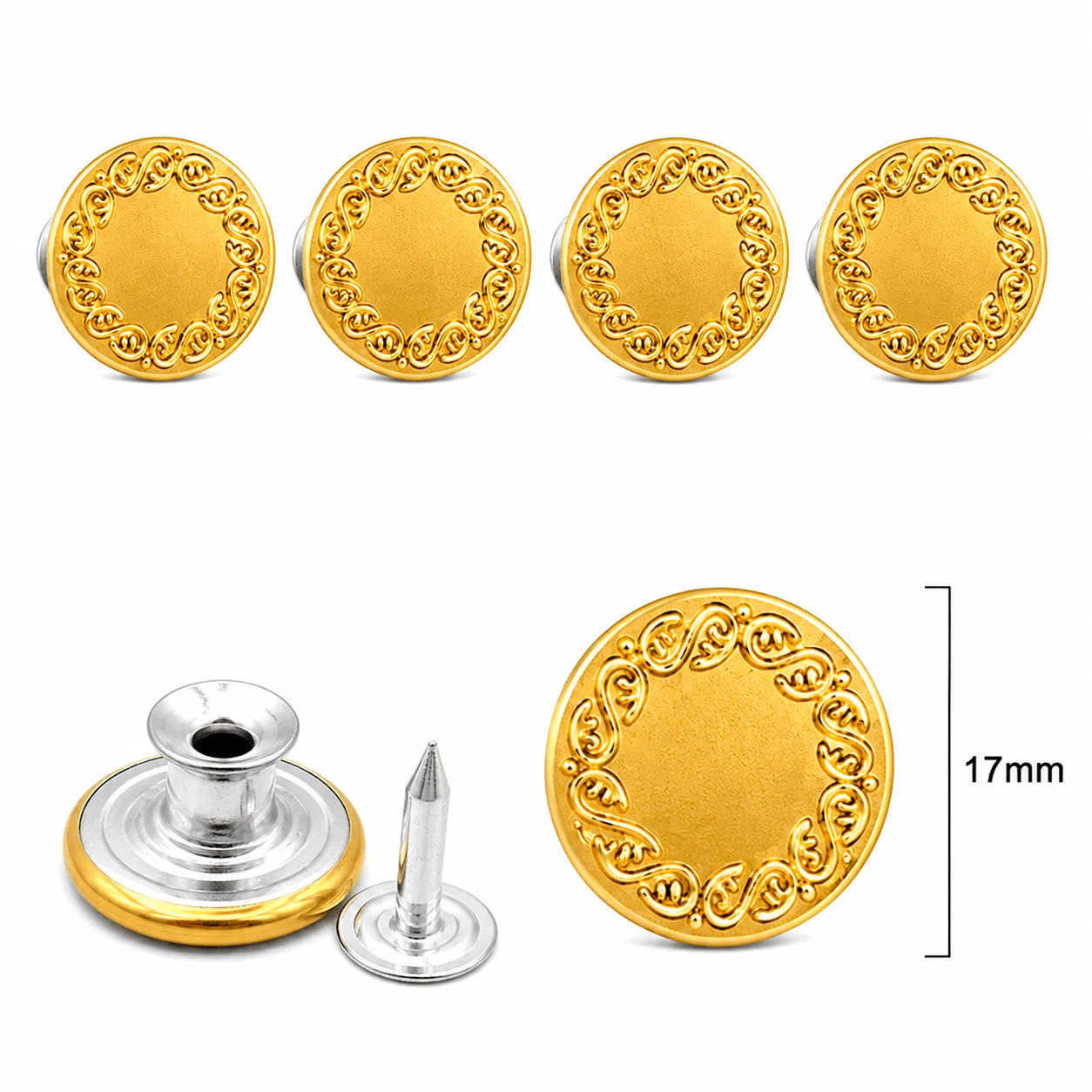 Botão Flex Jeans 17mm Dourado 10 Unidades