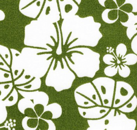 CORTE 0,60x1,50m Tricoline Floral Hibisco Noturno Verde
