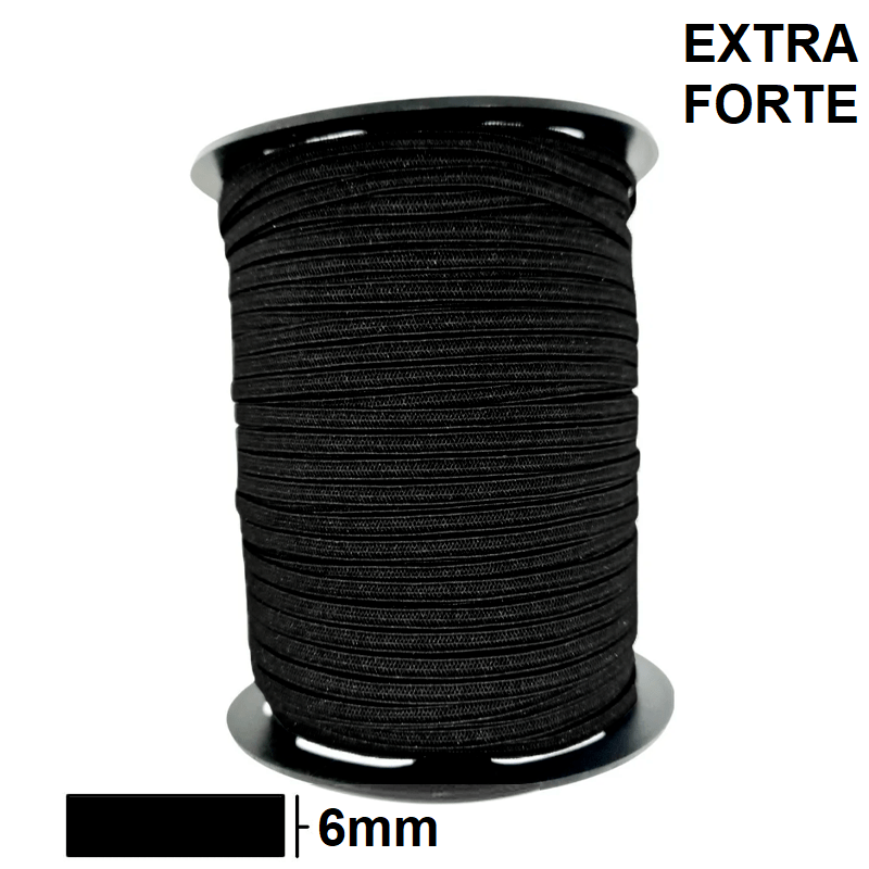 Elástico Preto Extra Forte 6mm