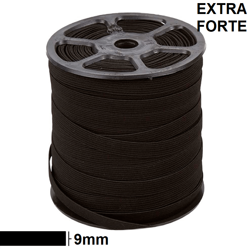 Elástico Preto Extra Forte 9mm