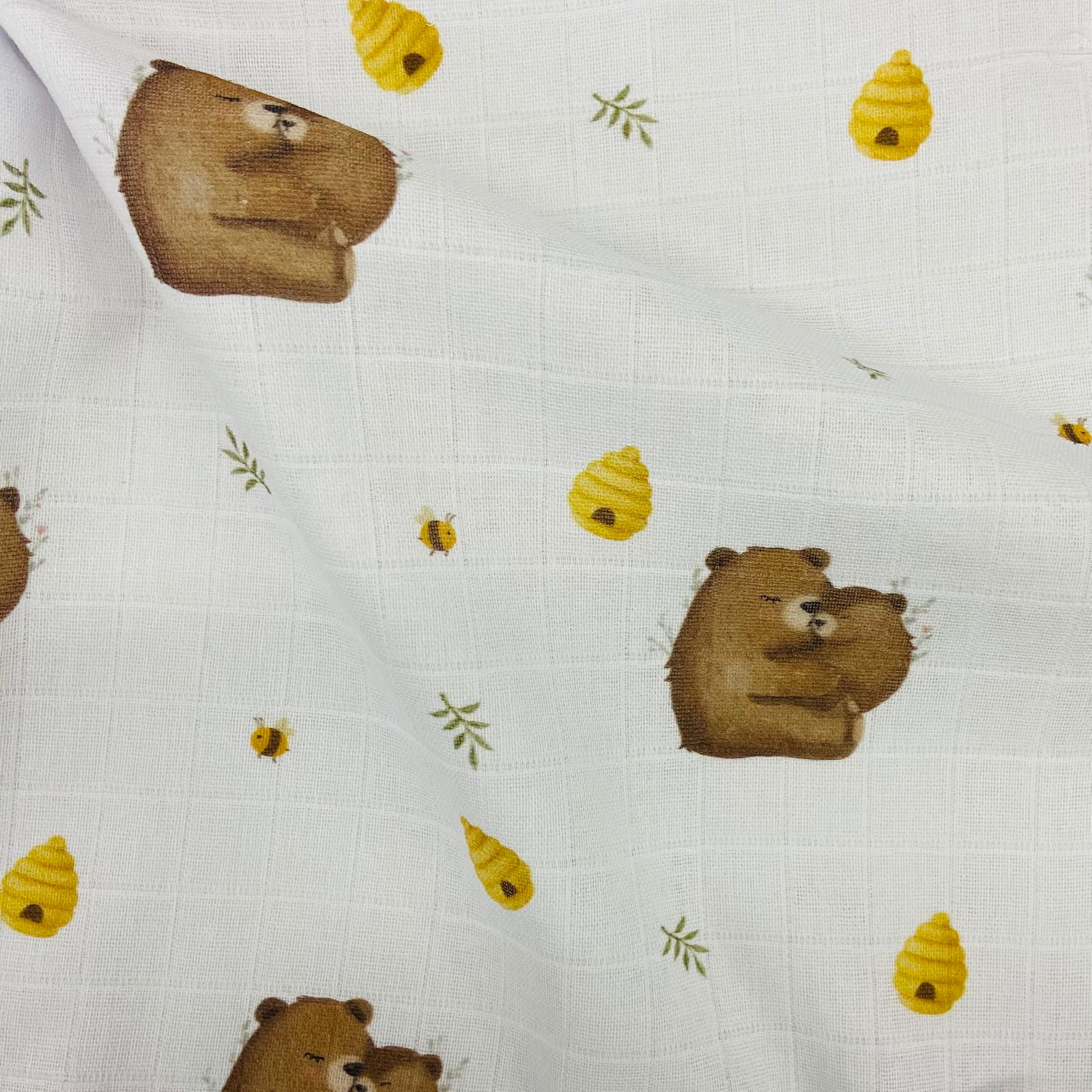 Fralda Quadriculada Digita Mamãe Urso no Bosque 70x75cm