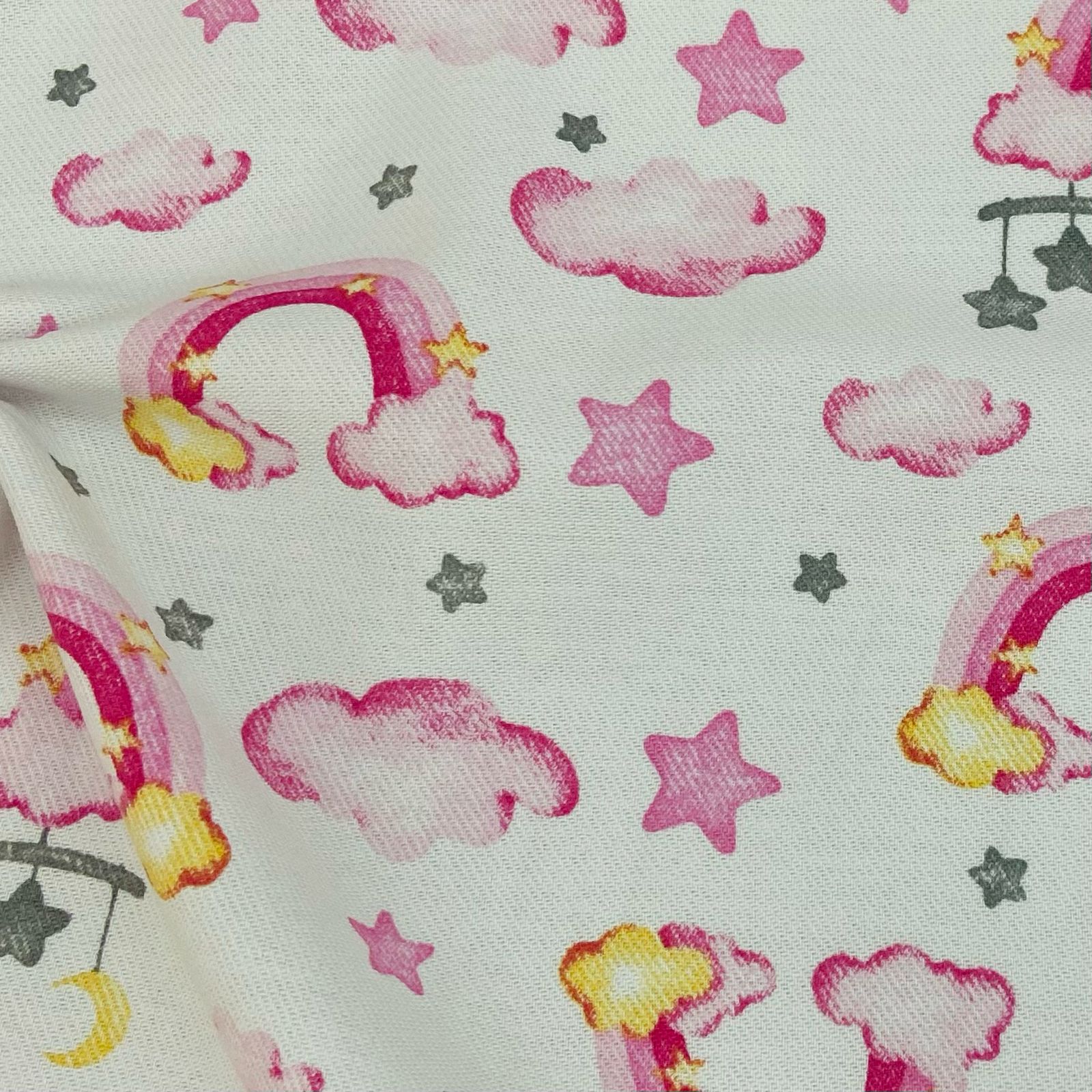 Flanela Cueiro Premium Nuvens Rosas 