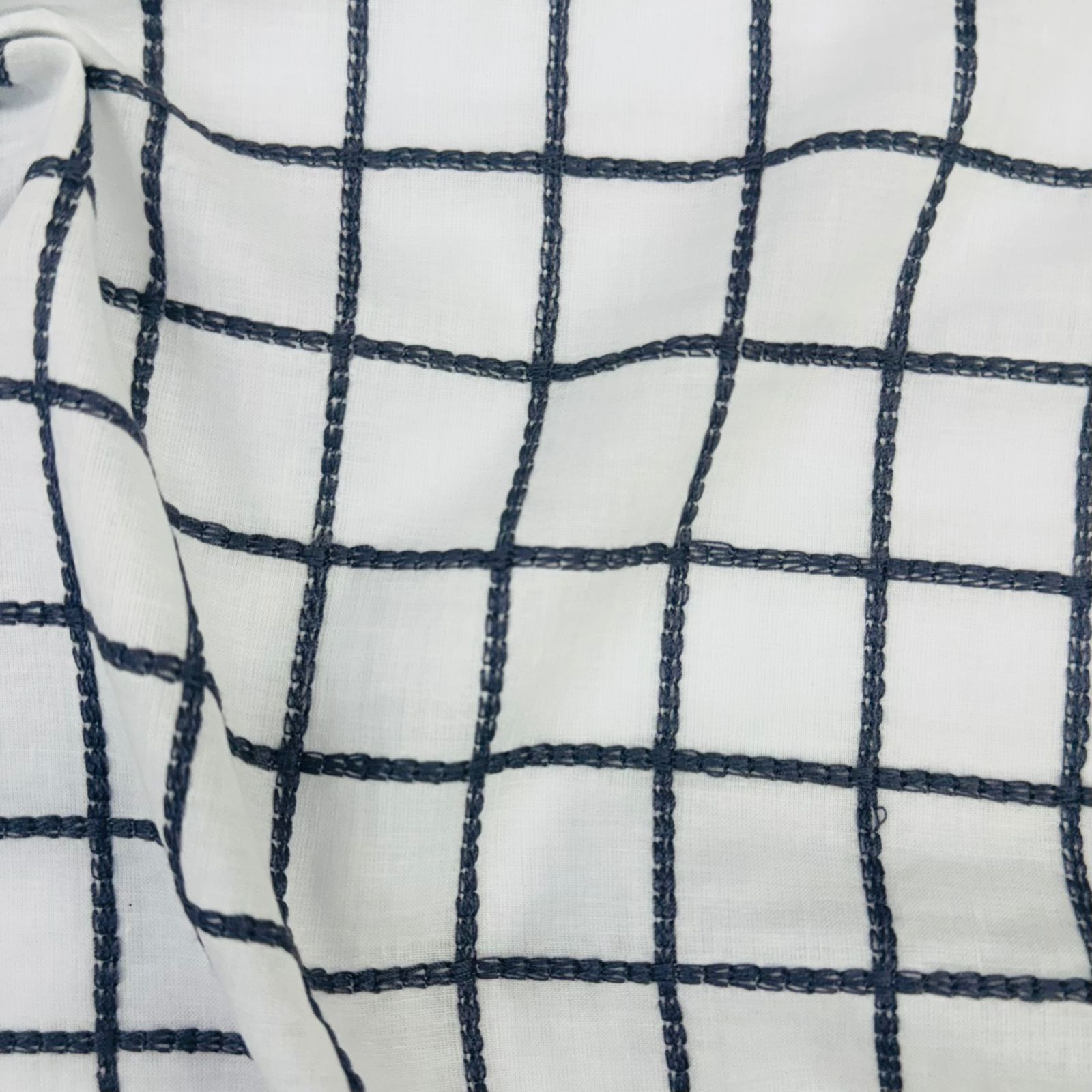 Cambraia de Algodão Grid Azul