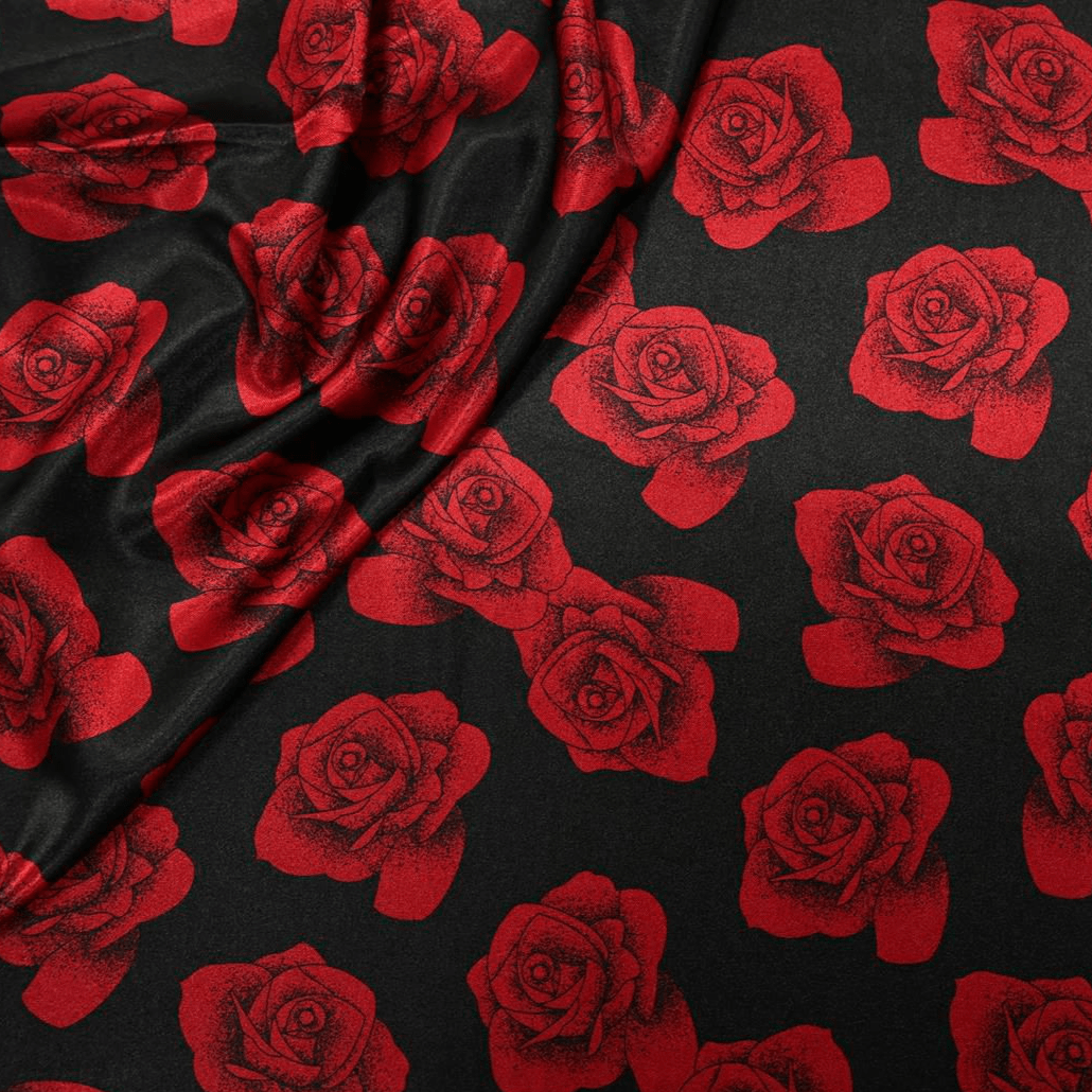Cetim Floral Rosas Vermelhas