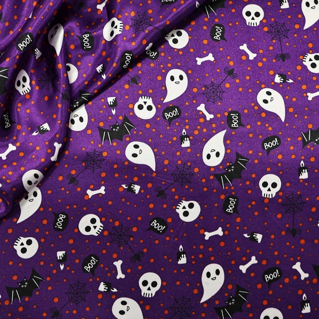 Cetim Halloween Fantasminhas Roxo