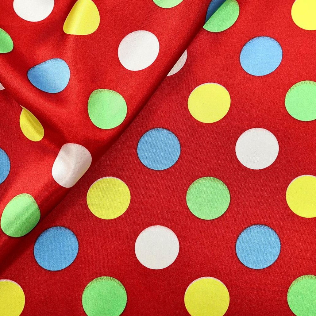 Cetim Poá Grande Colorido com Vermelho Clown