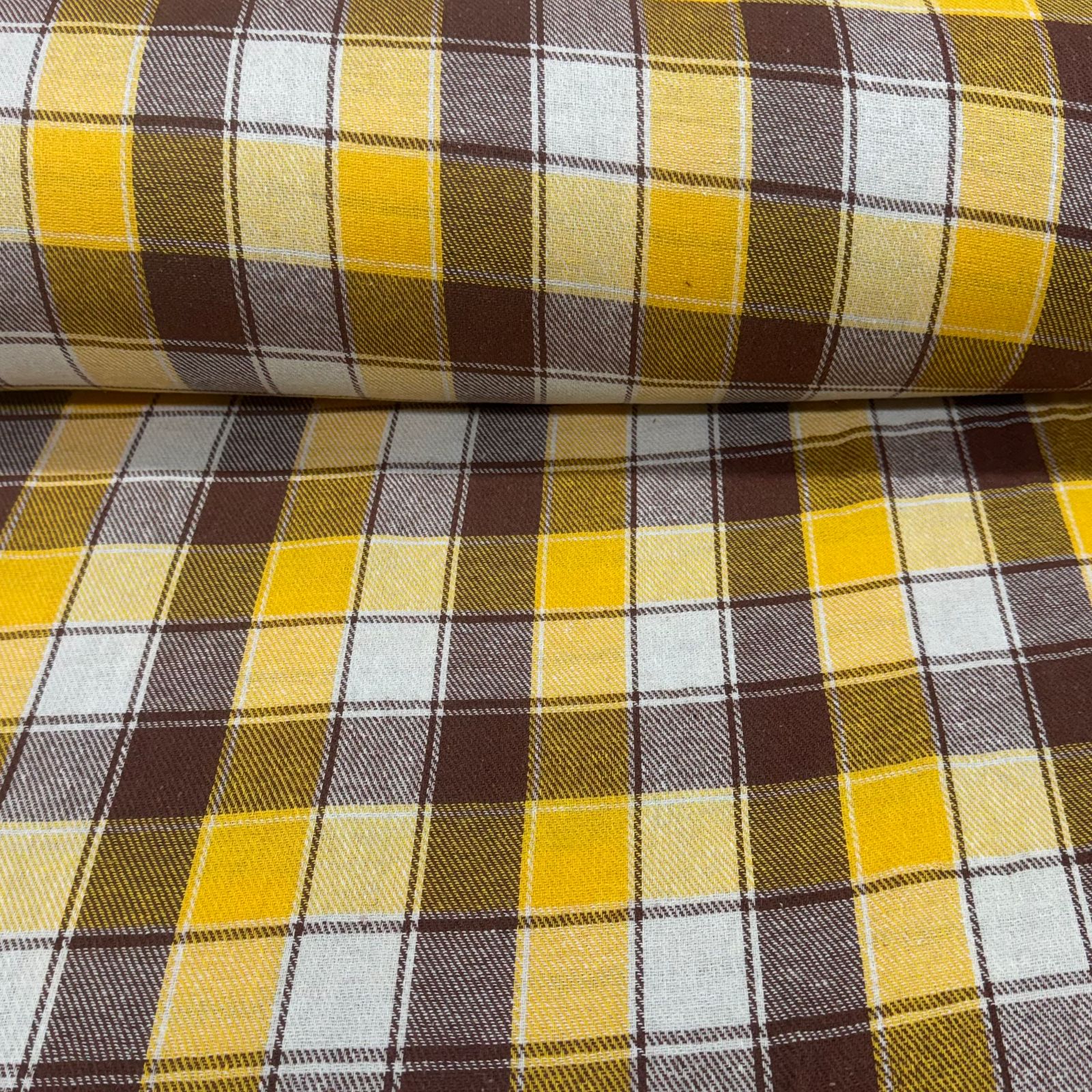 Flanela Xadrez Amarelo e Branco