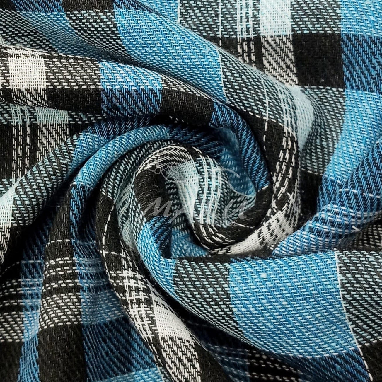 Tecido tricoline, microfibra ou gabardine estampado - Xadrez - Azul com  preto