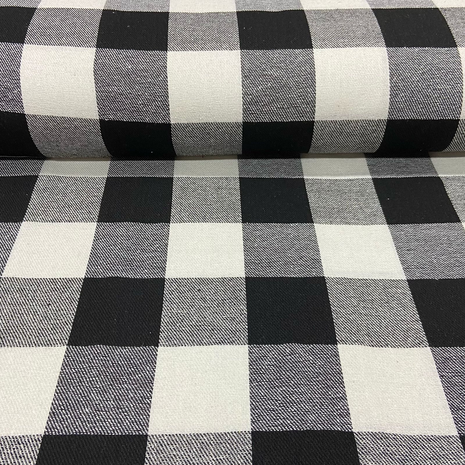 Flanela Xadrez Grande Branco e Preto