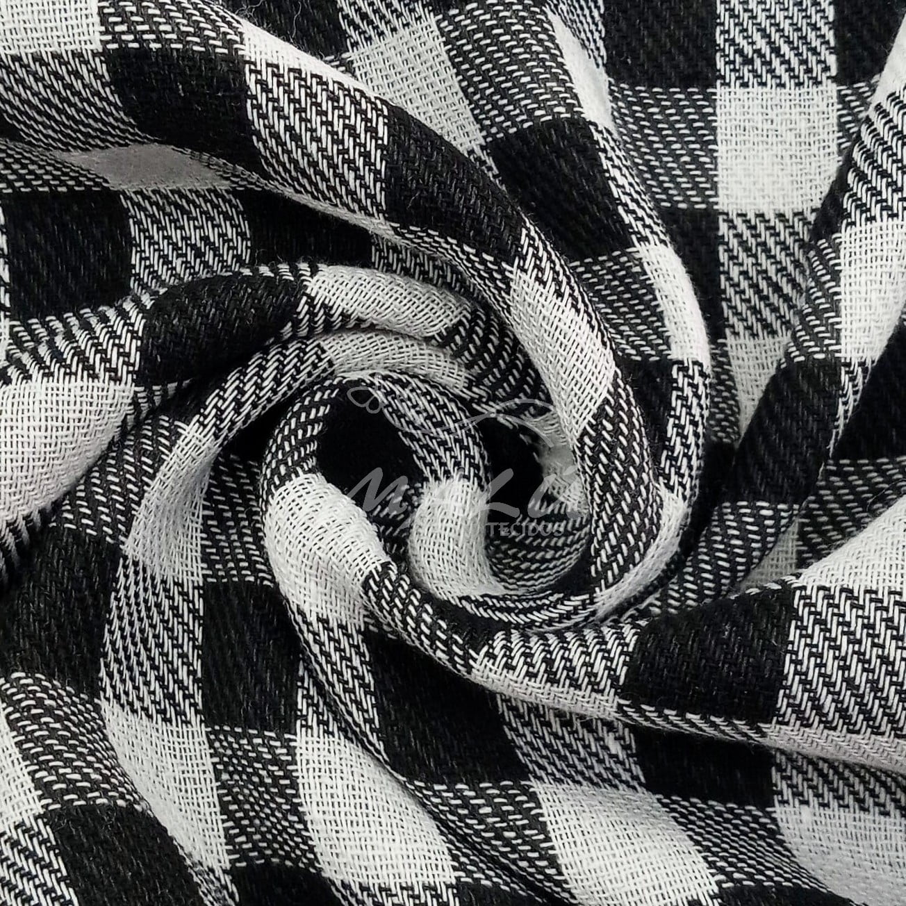 Tecido flanelado xadrez preto/cinza