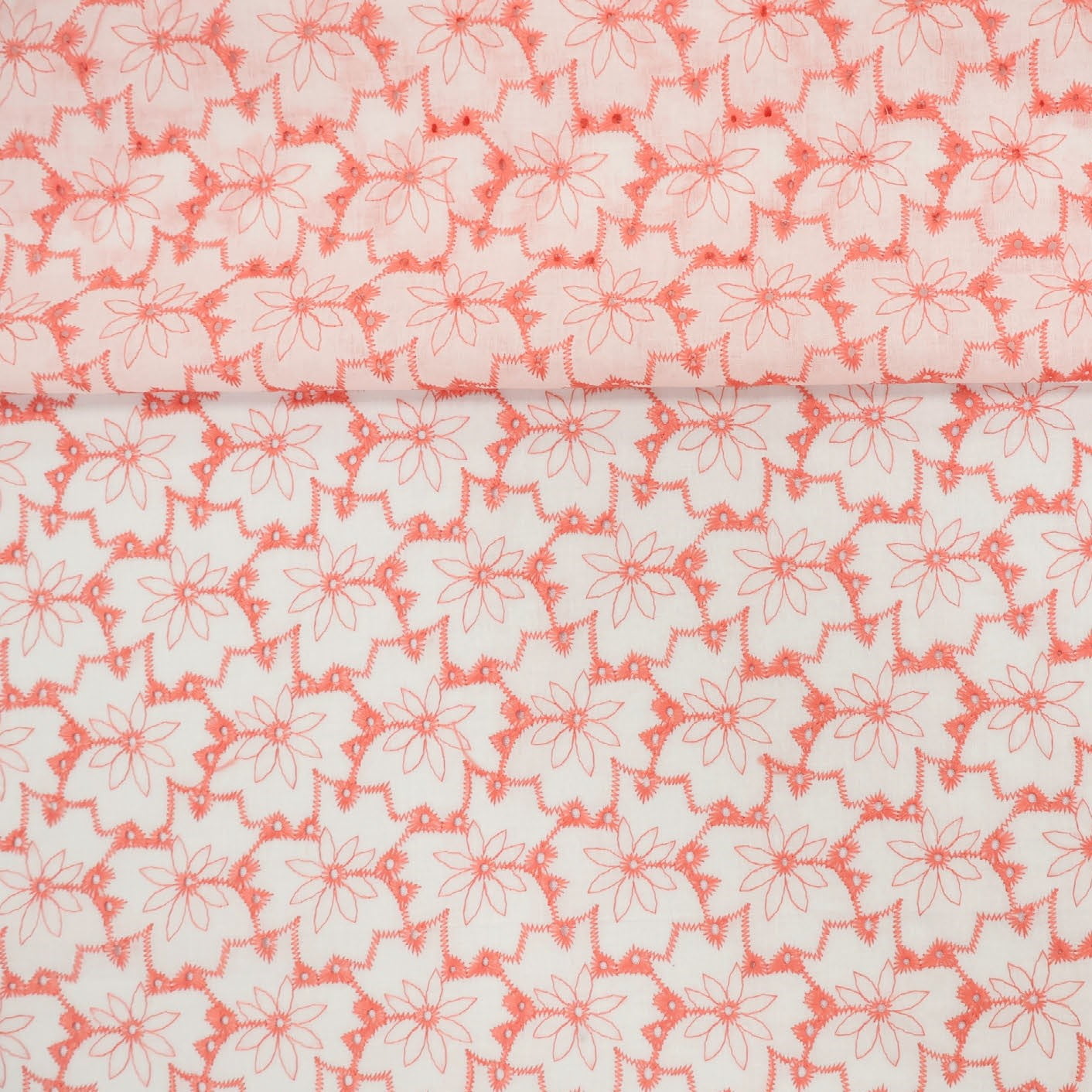 Layse Algodão Flores Coral e Branco