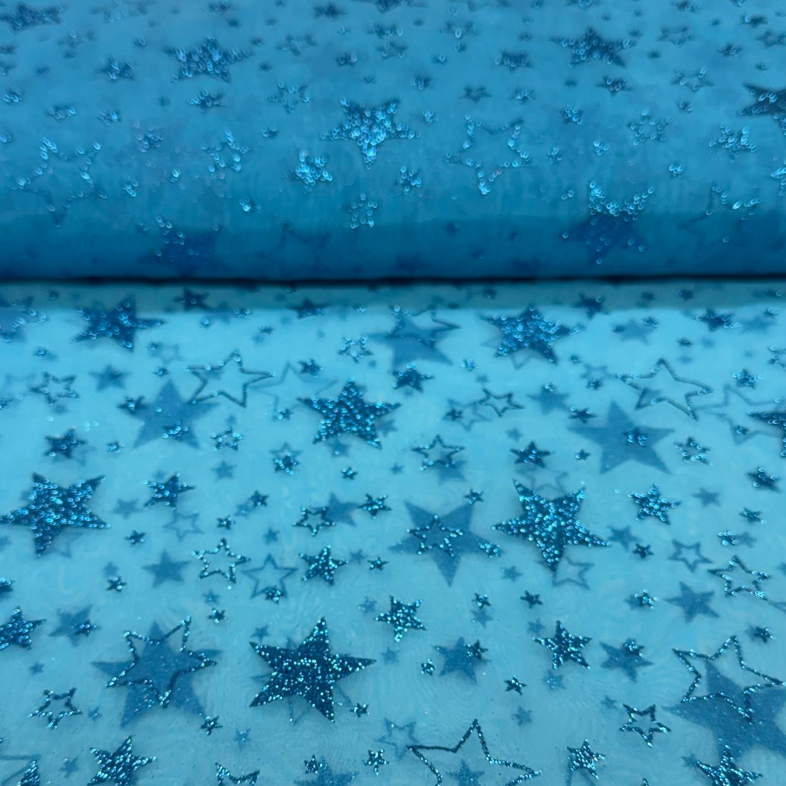 Organza Estampada Glitter Estrelas Azuis 