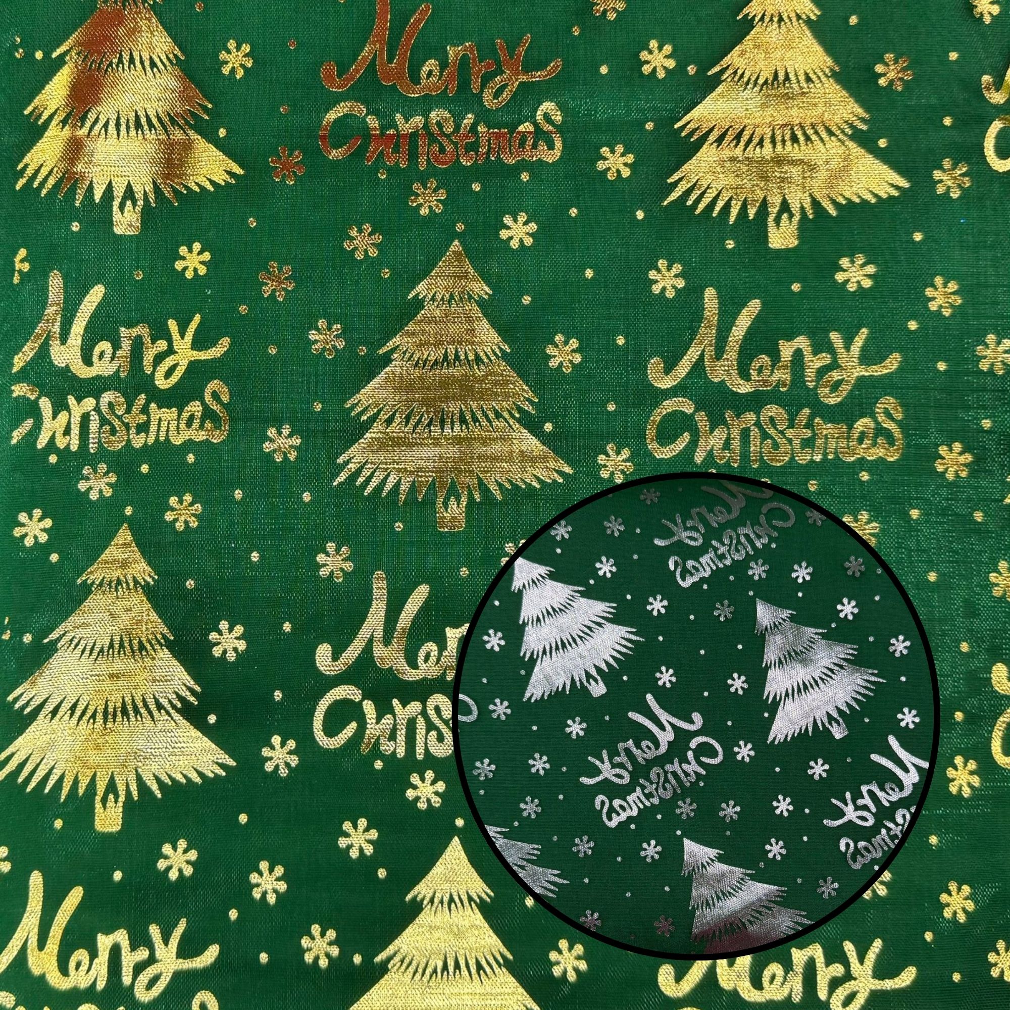 Organza Feliz Natal Verde Ouro/Prata Dupla Face