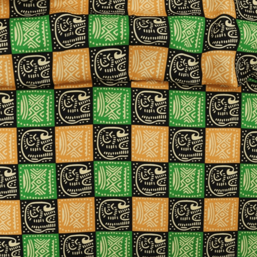 Oxford Africano Quadriculado Elefantes Verde e Amarelo
