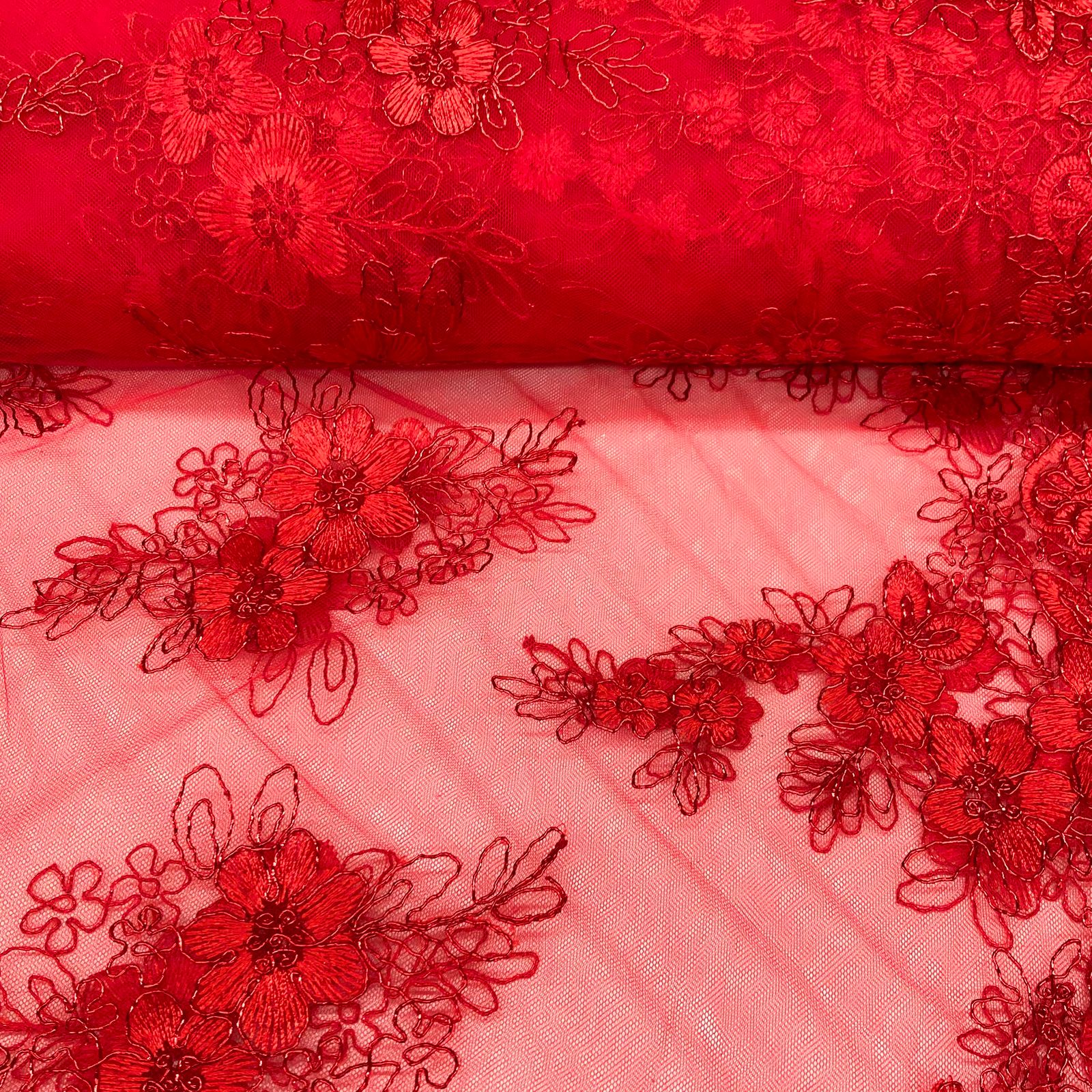 Tule Bordado Vermelho no Vermelho - Main Image