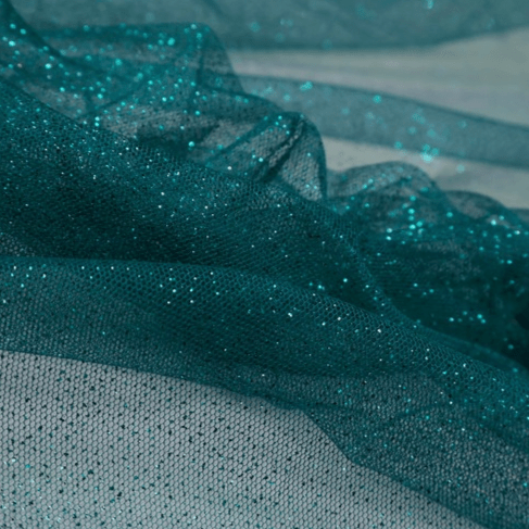 Tule Glitter Azul Petróleo Sobretom