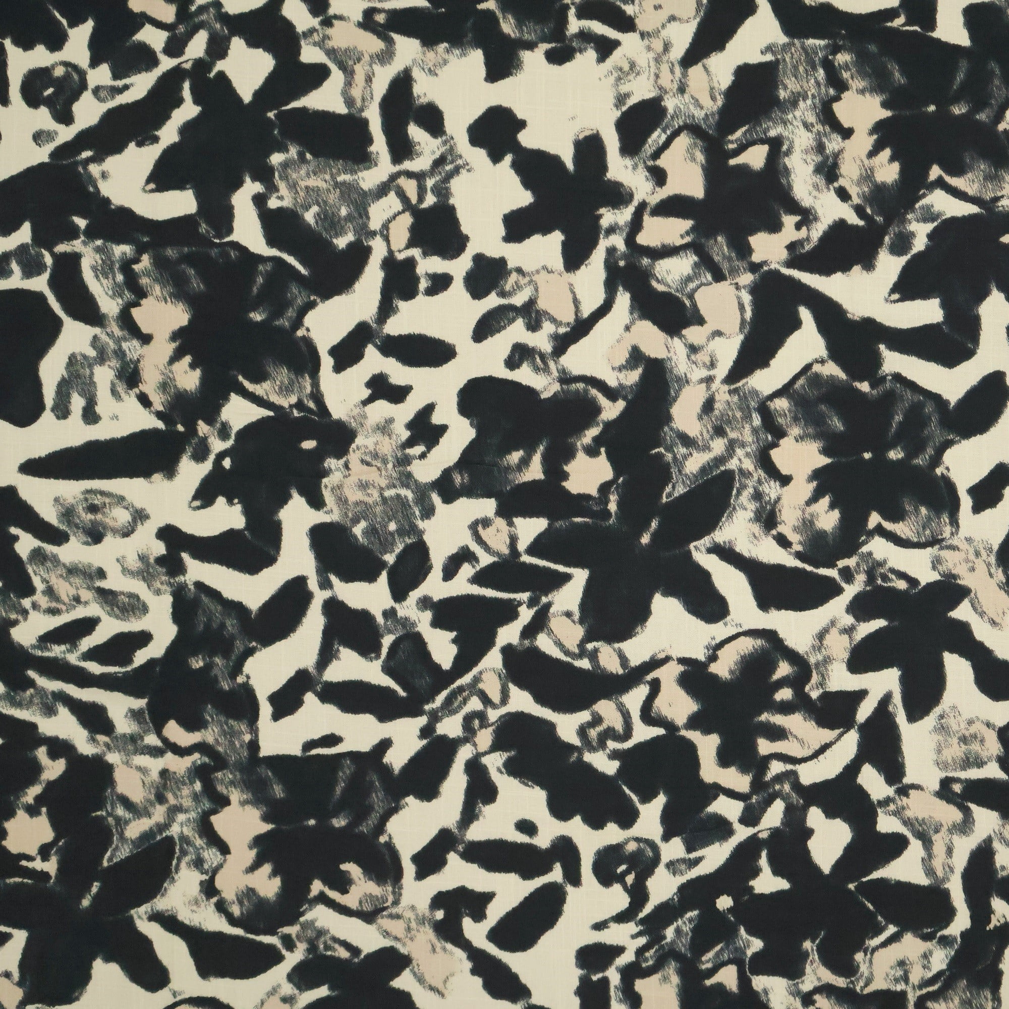 Viscolinho com Elastano Floral Aquarela Preto