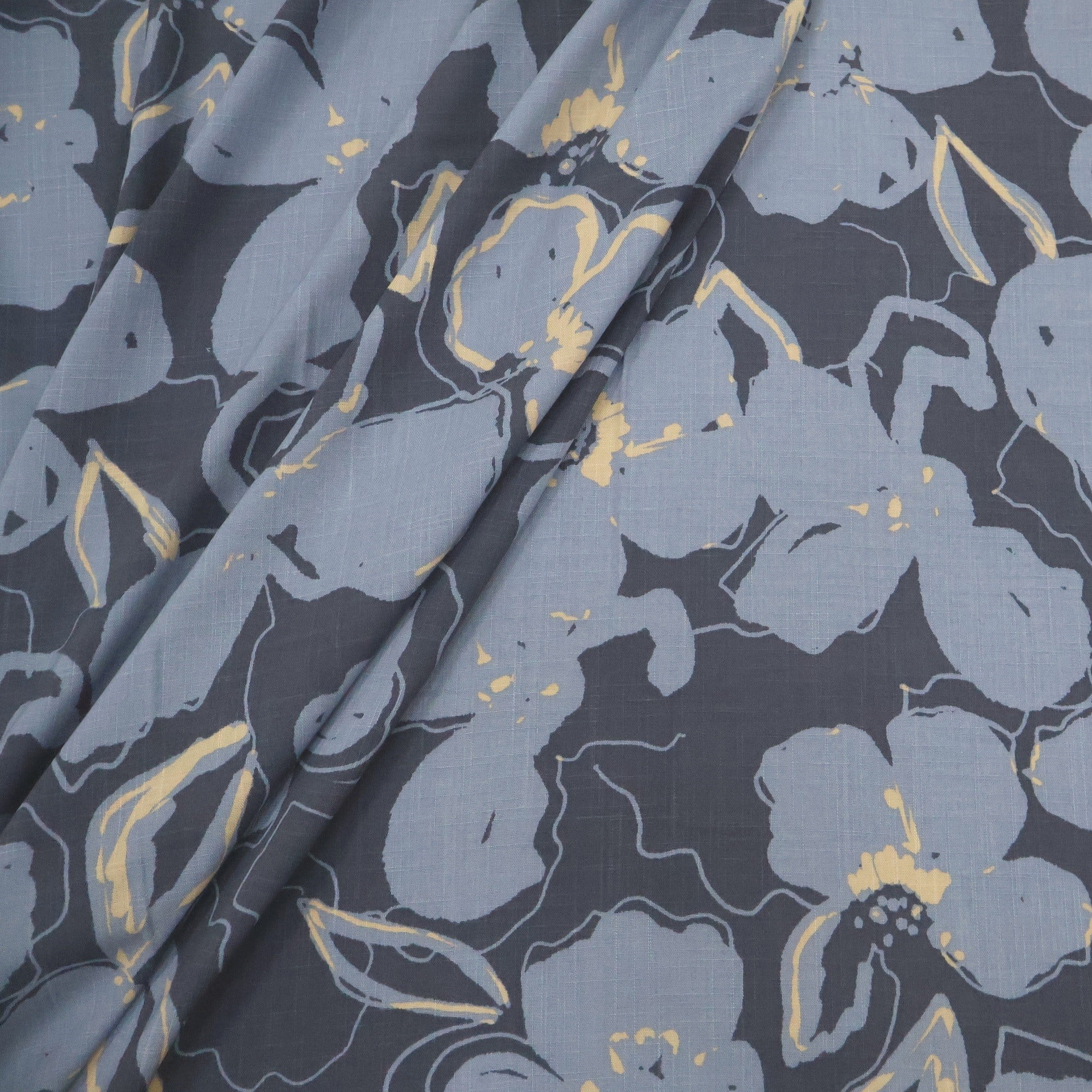 Viscolinho com Elastano Floral Imperial Azul
