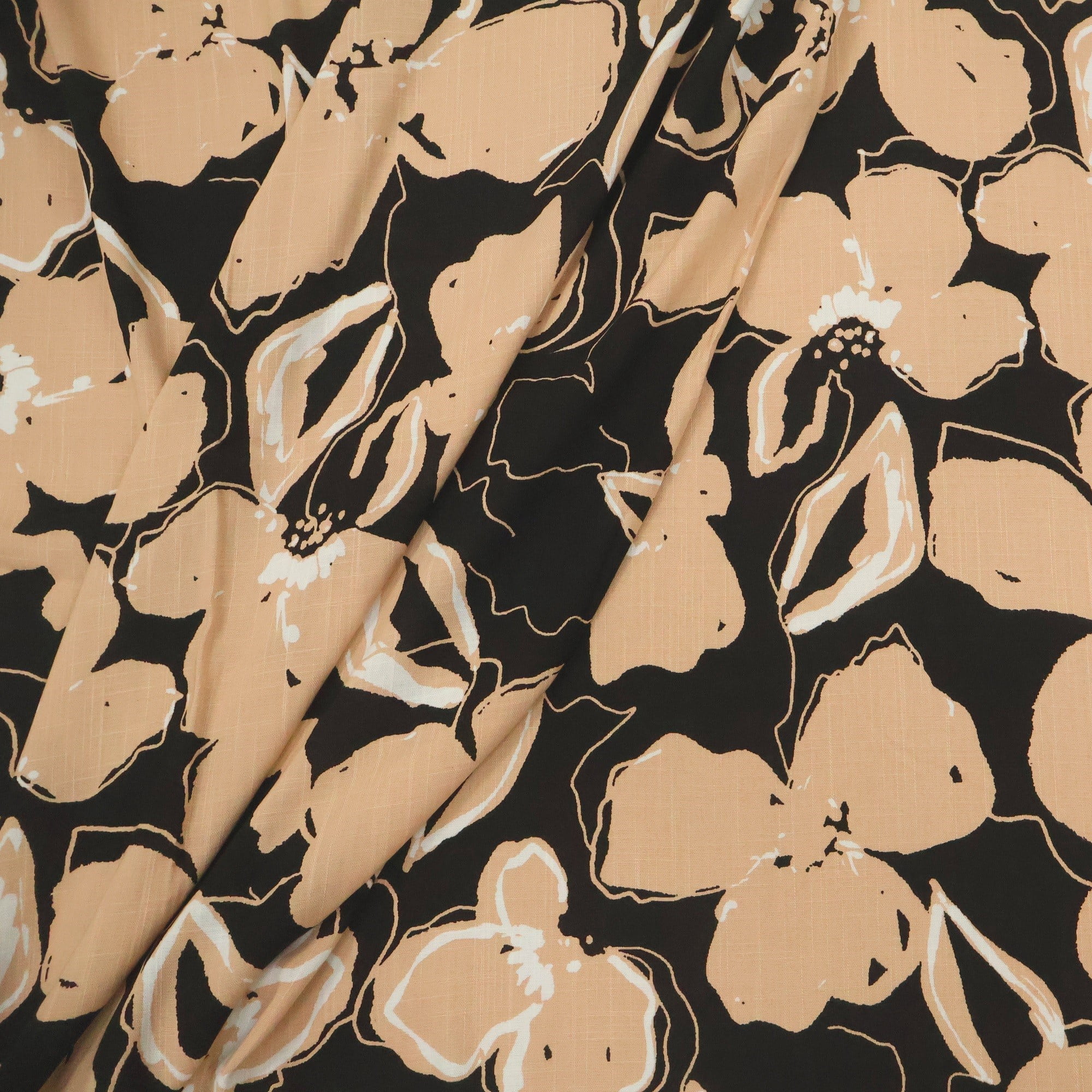 Viscolinho com Elastano Floral Imperial Laranja e Preto