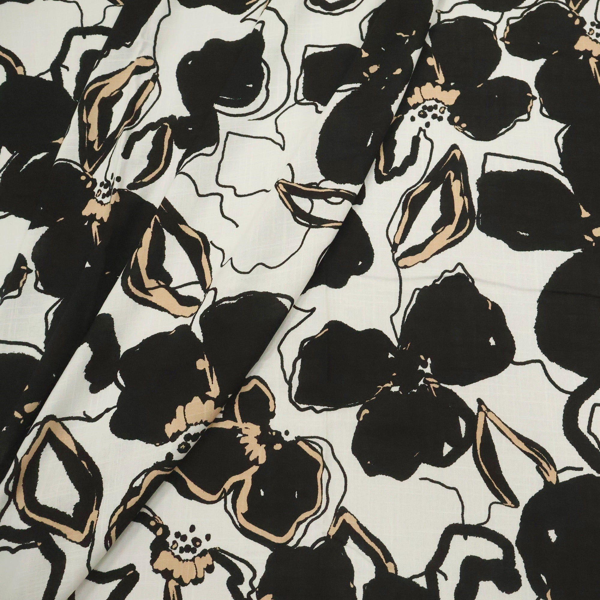 Viscolinho com Elastano Floral Imperial Preto
