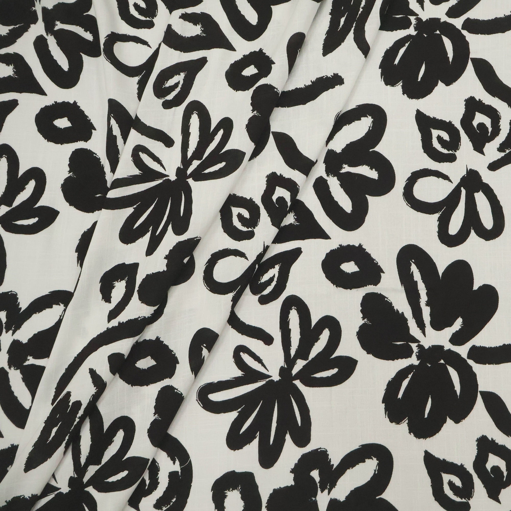 Viscolinho com Elastano Flores Simples Fundo Branco