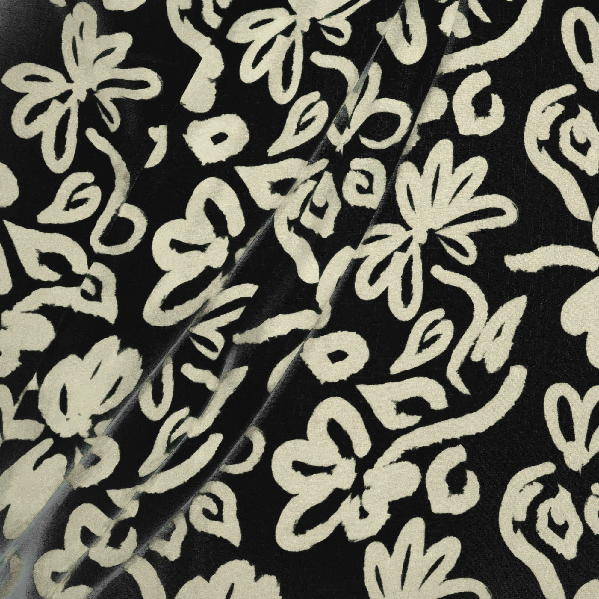 Viscolinho com Elastano Flores Simples Preto